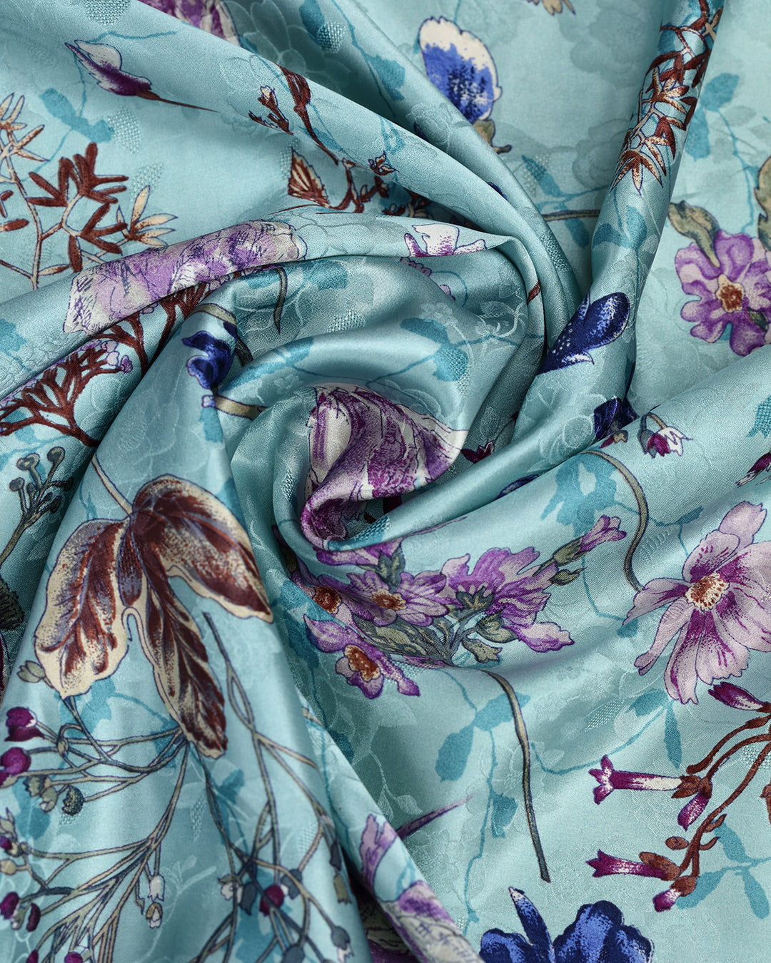 Aqua Green With Contrast Floral Printed Jacquard Silk