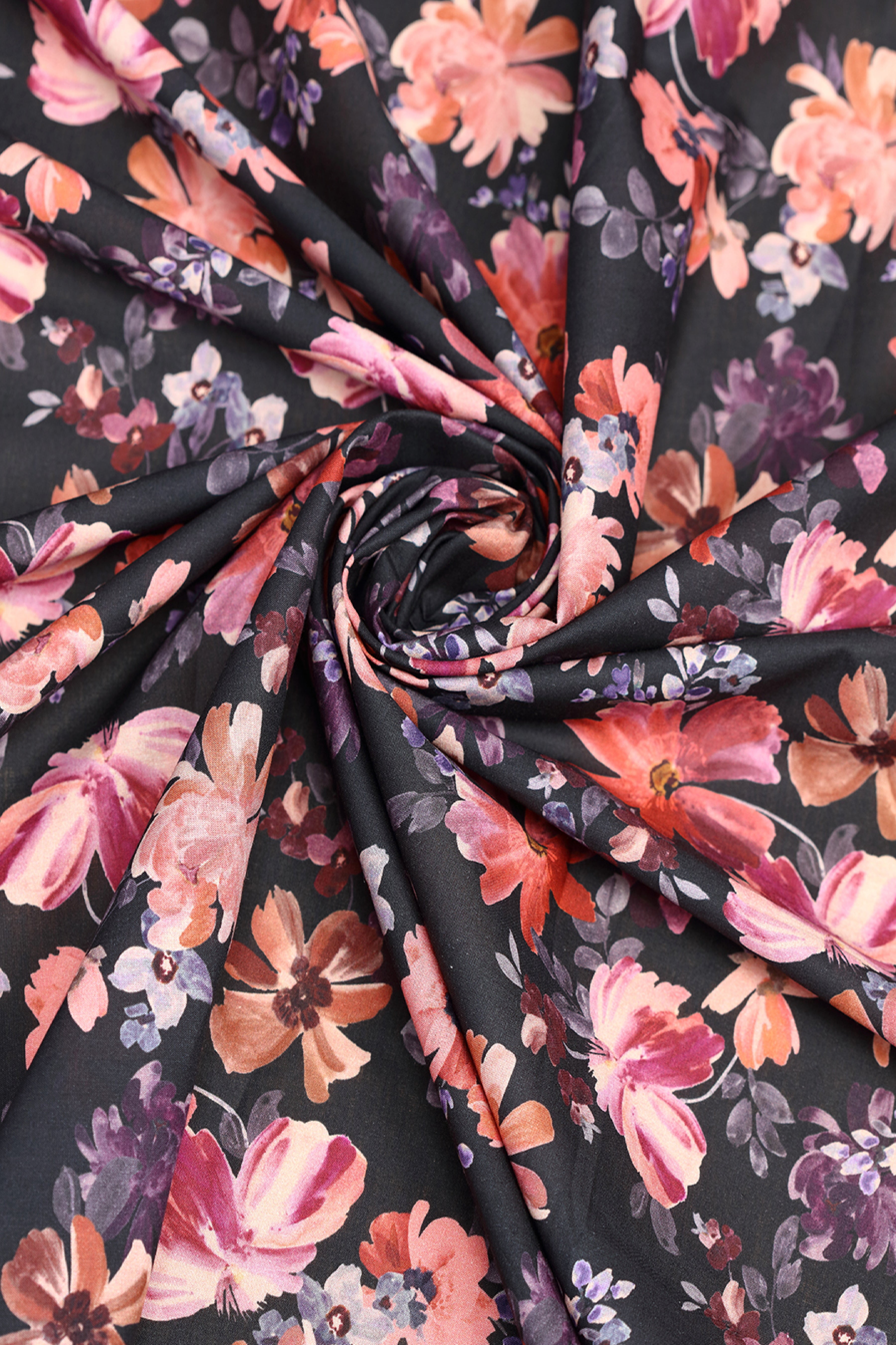 Black With Sunset Hues Floral Printed Cotton