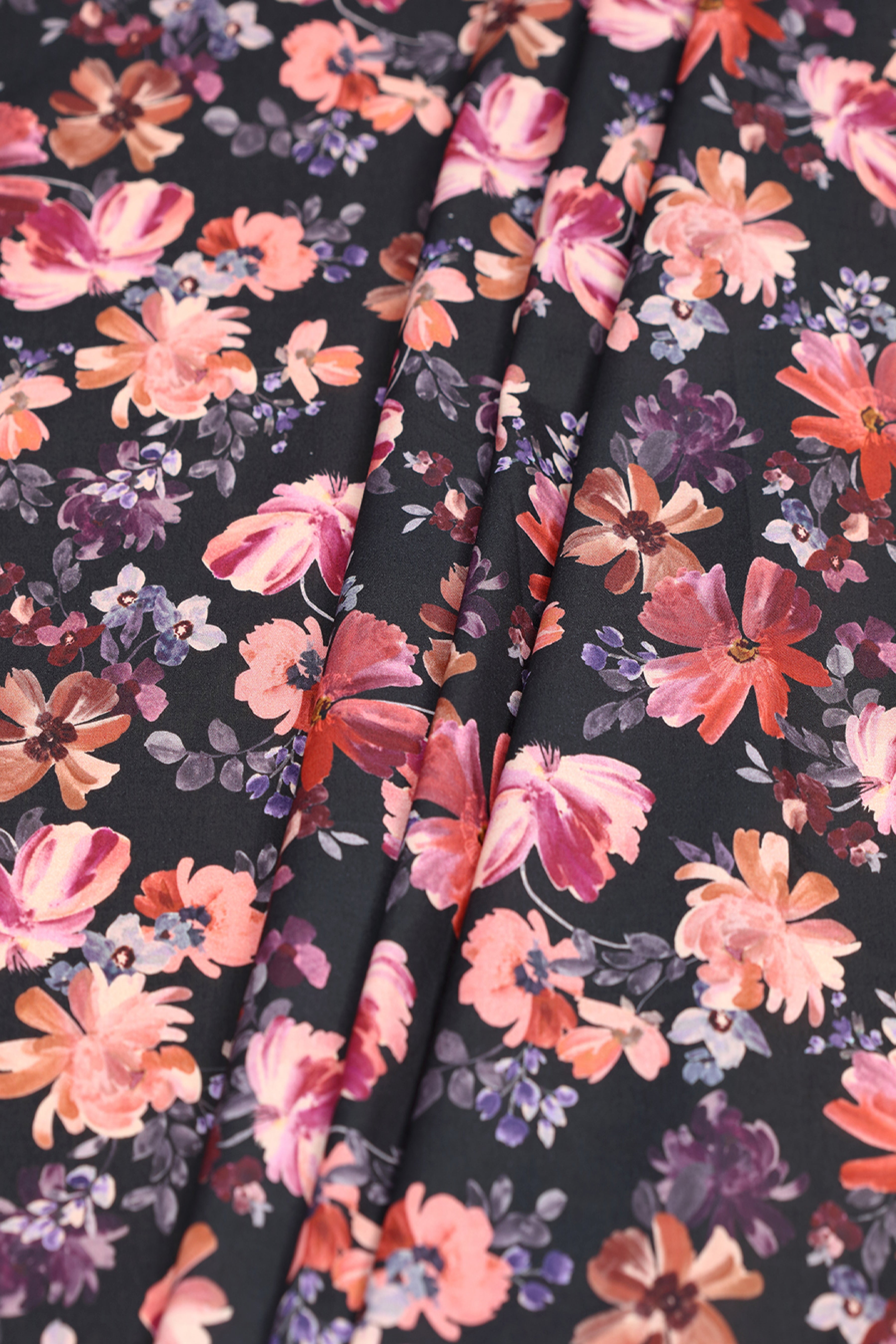 Black With Sunset Hues Floral Printed Cotton