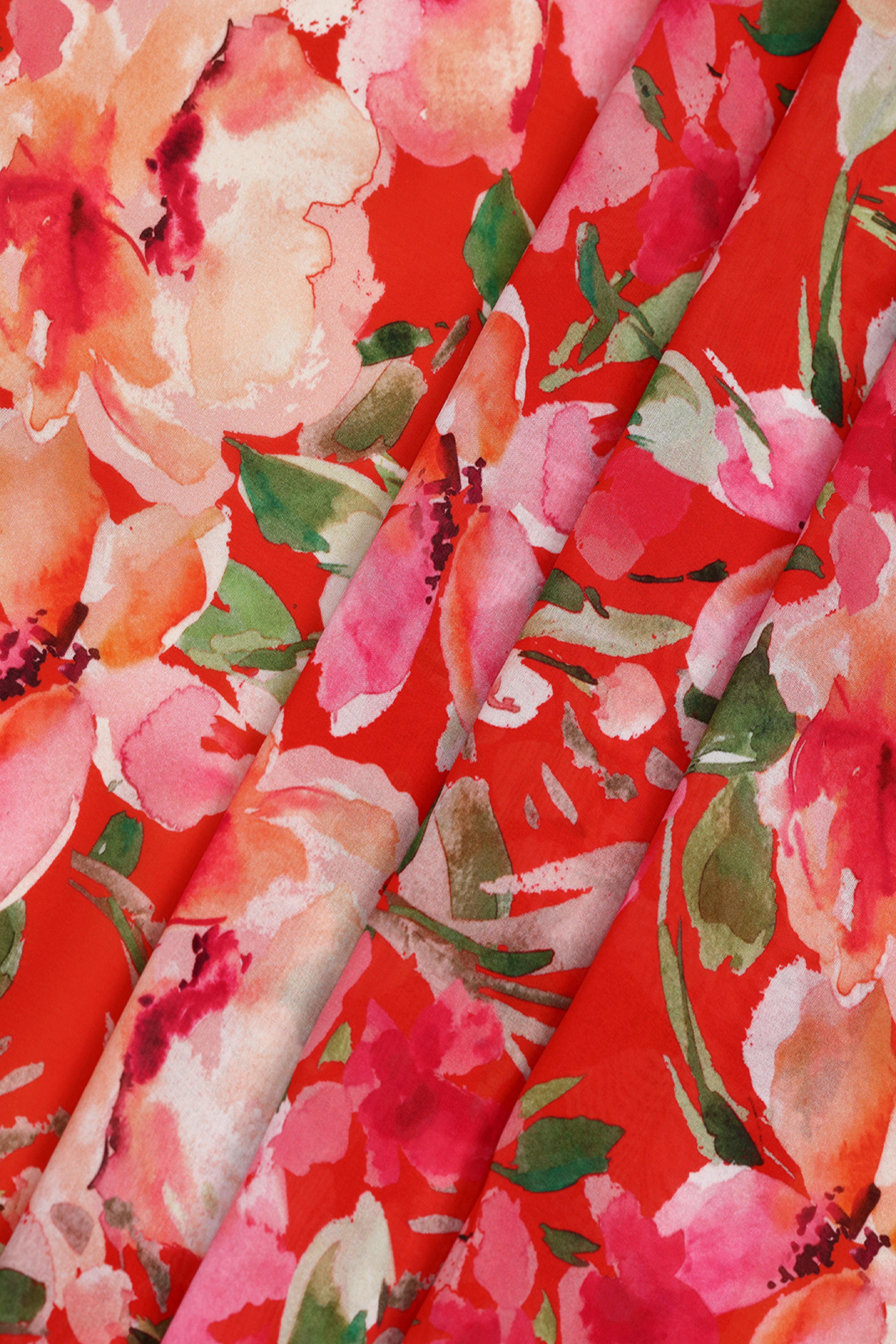 Bold Red Floral Print Voile