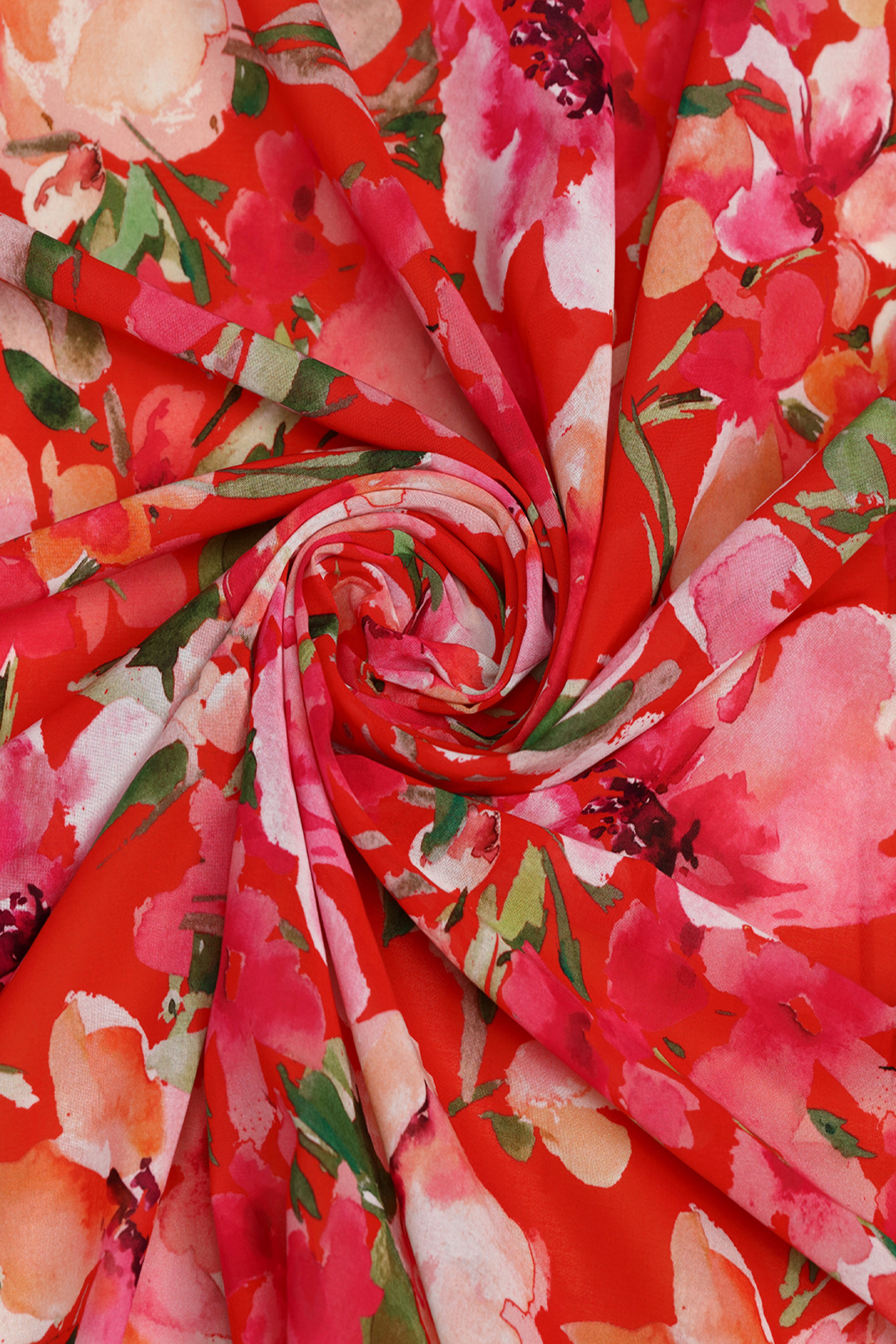 Bold Red Floral Print Voile