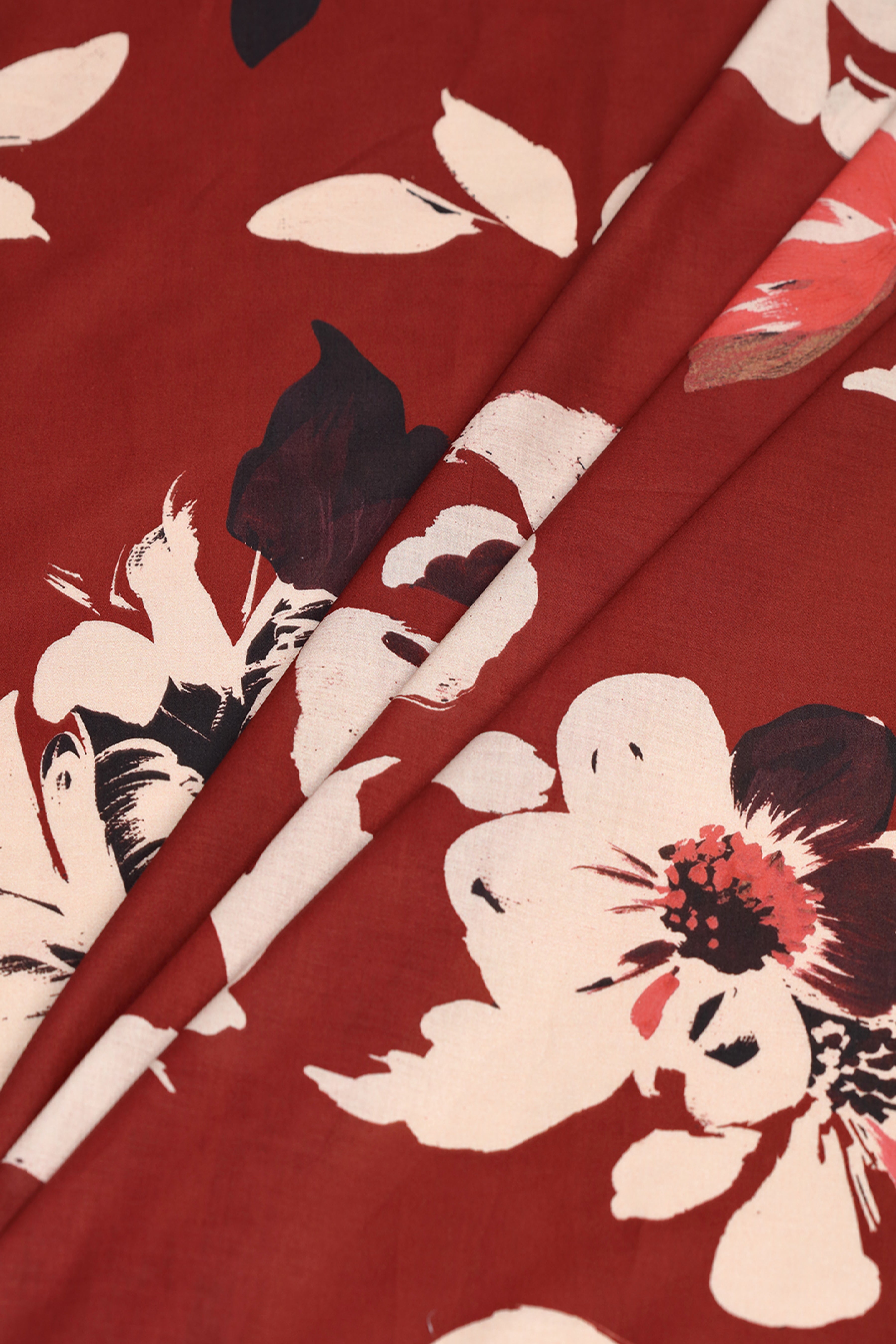 Brick Red Floral Printed Cotton