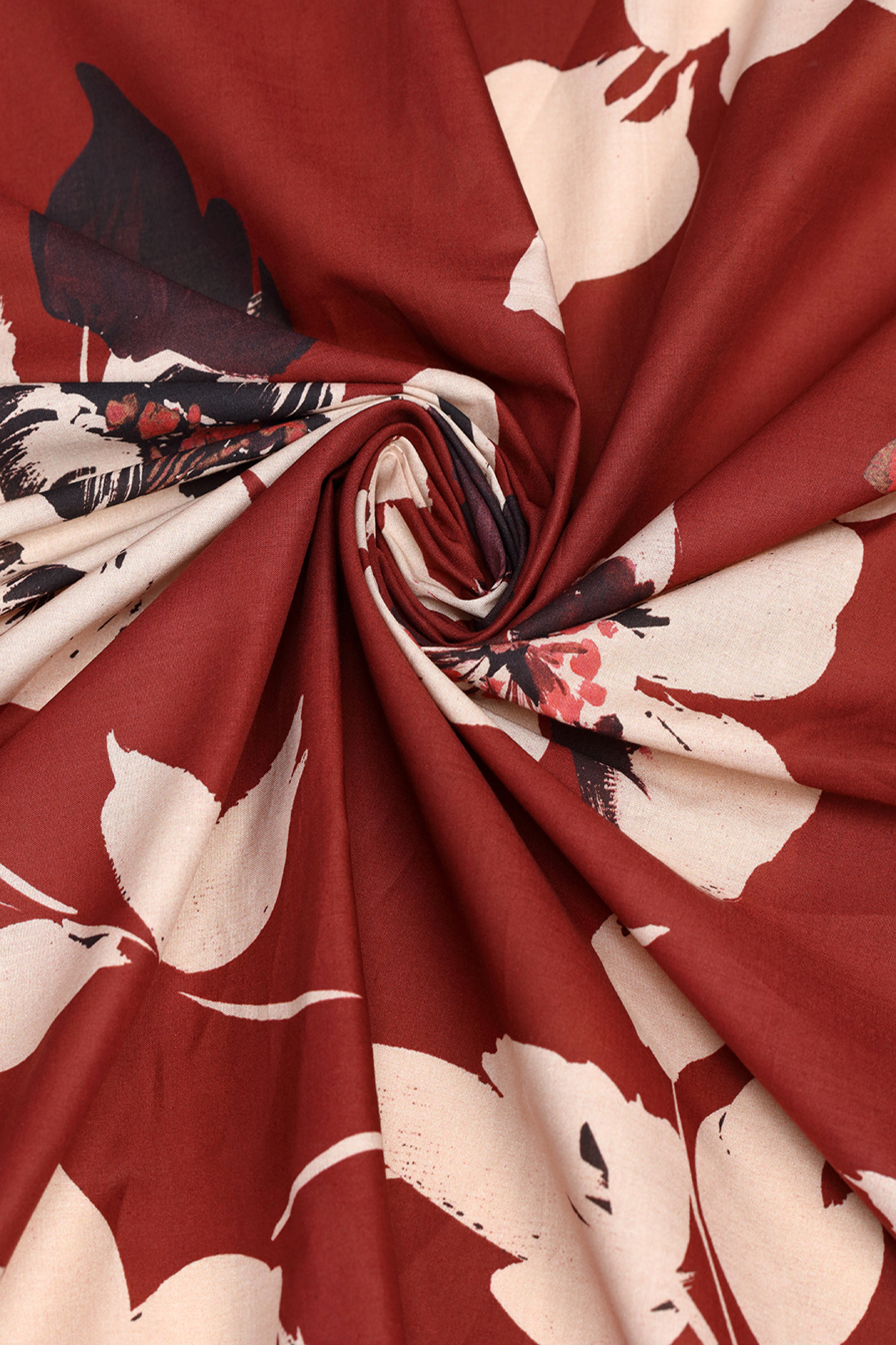 Brick Red Floral Printed Cotton