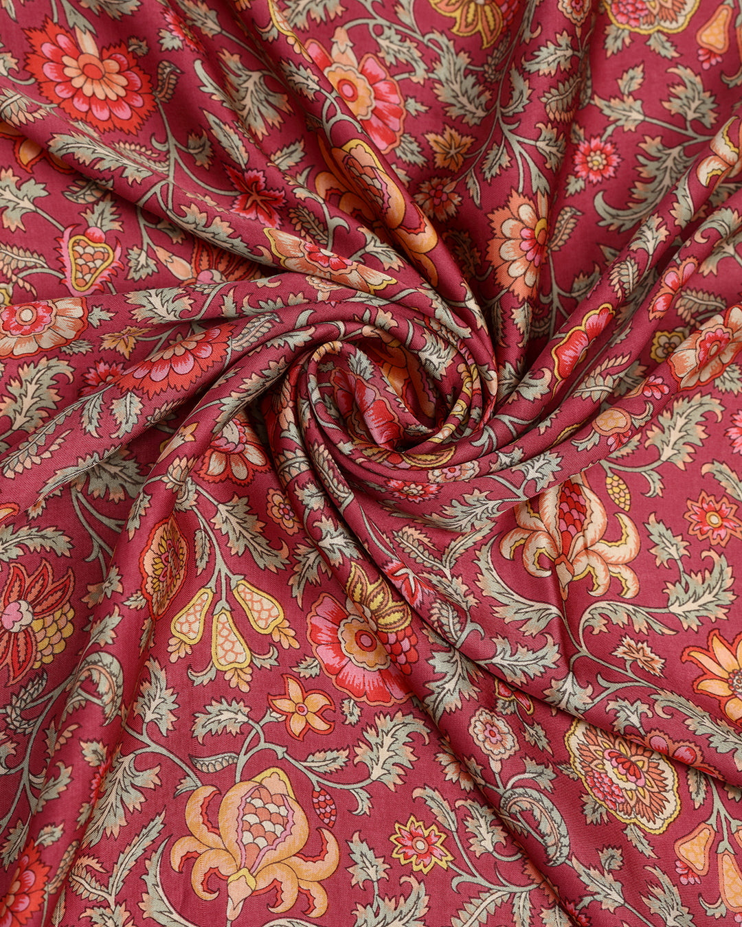 Brick Red With Contrast Floral Printed Modal Satin