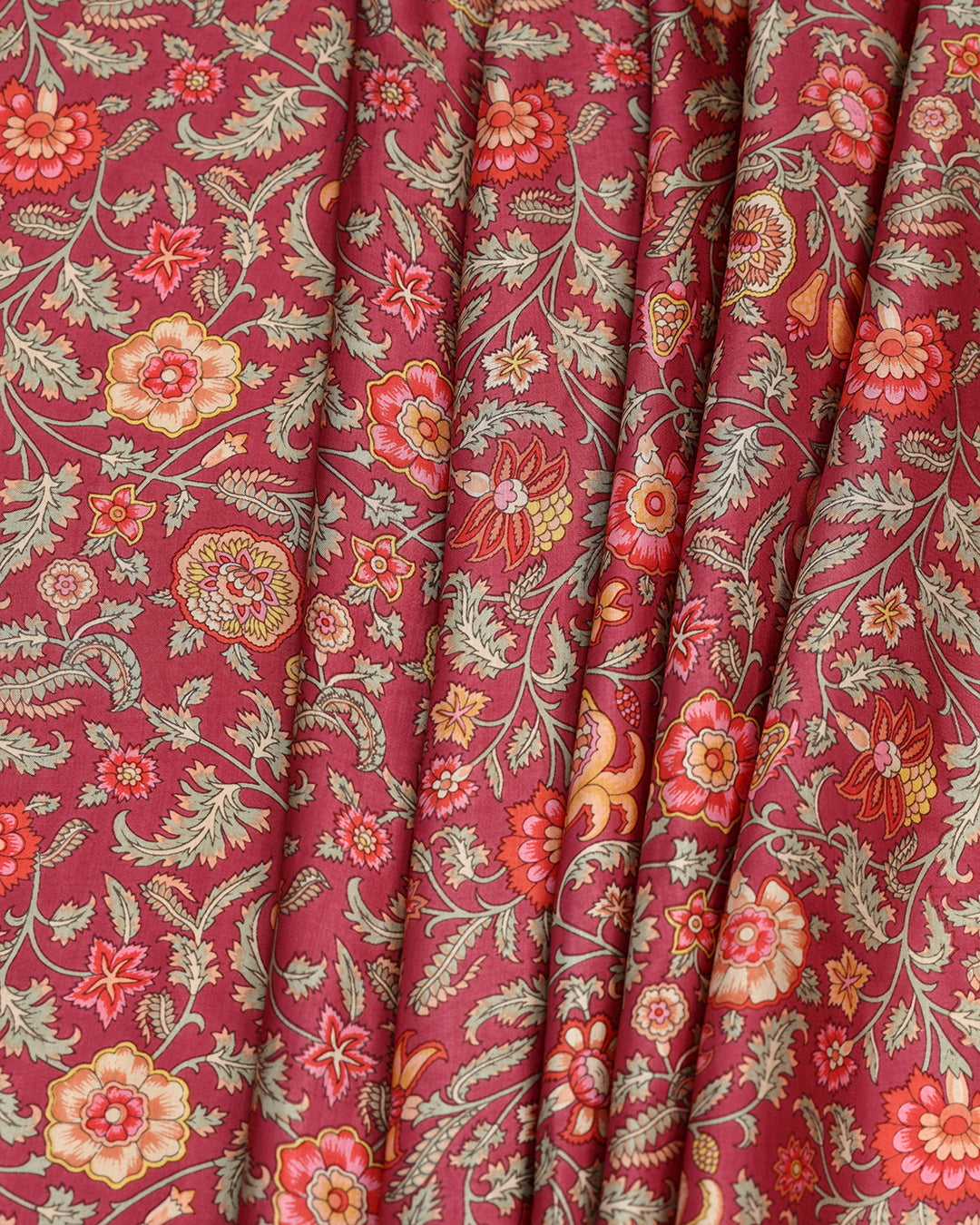 Brick Red With Contrast Floral Printed Modal Satin