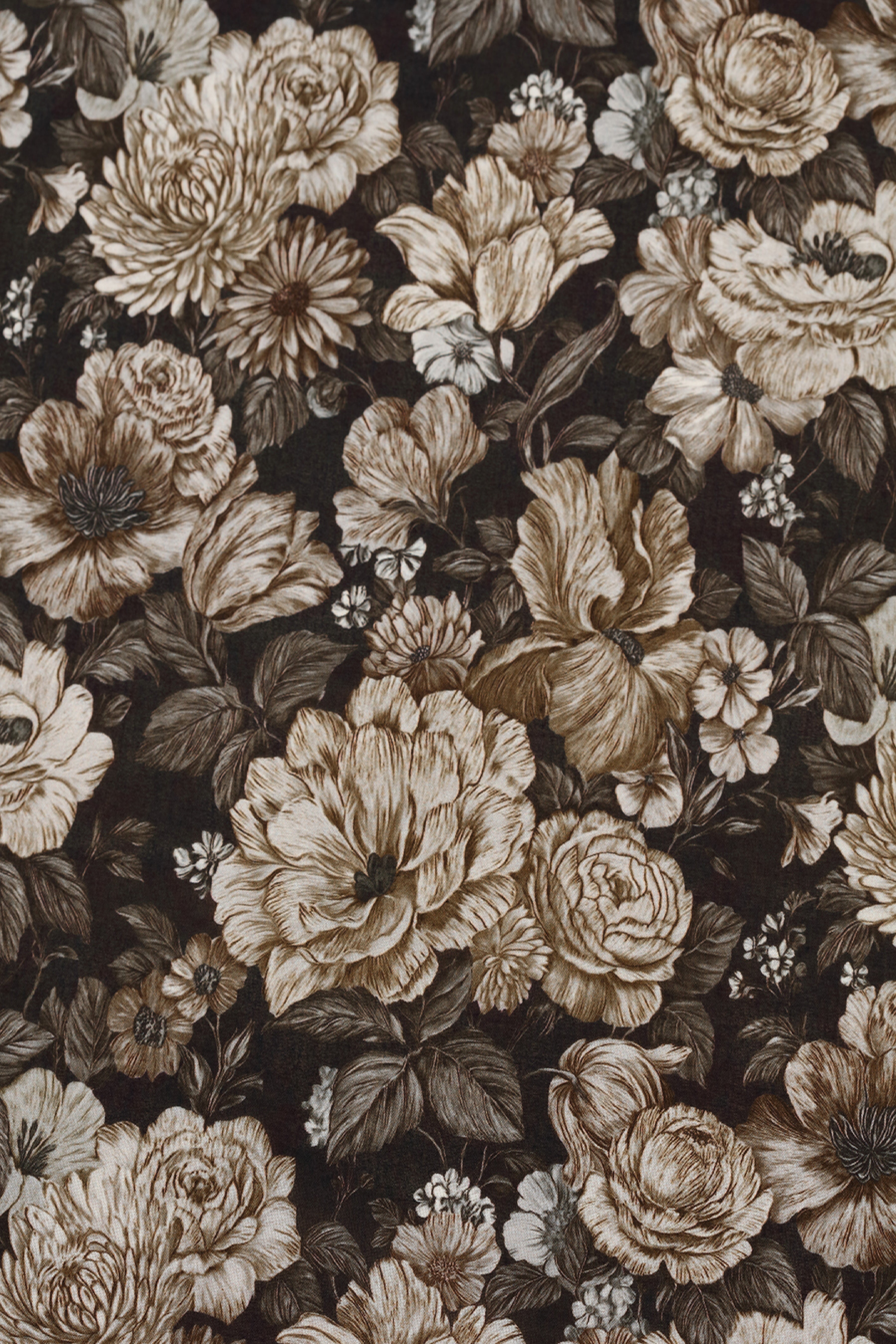 Charcoal Black WIth Rustic Floral Print Voile