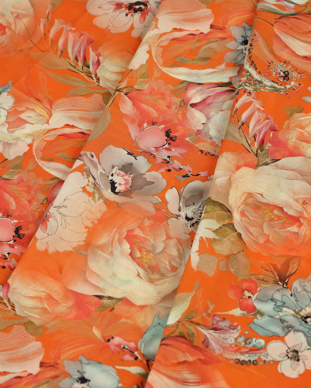 Citrus Orange Floral Print Voile