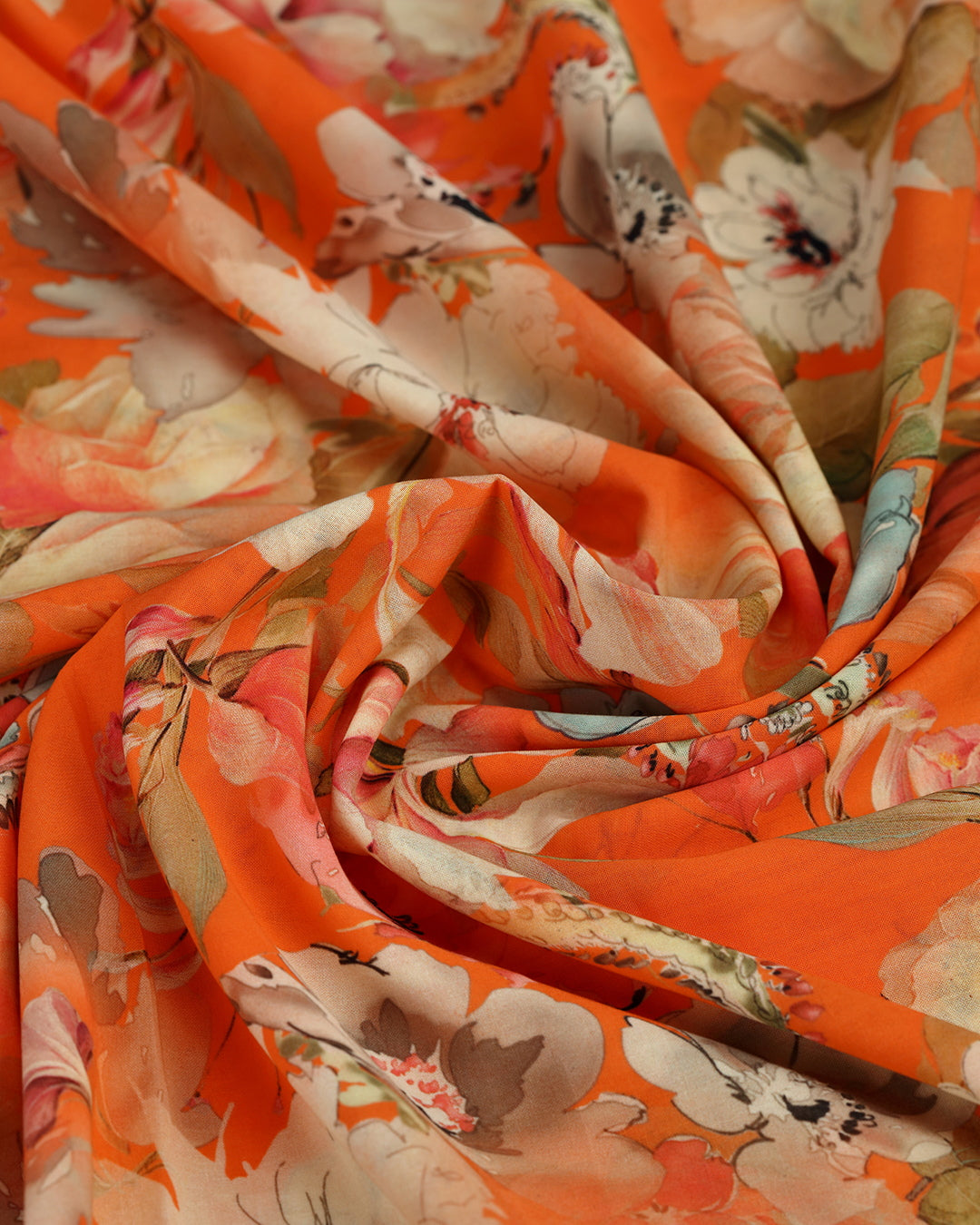 Citrus Orange Floral Print Voile