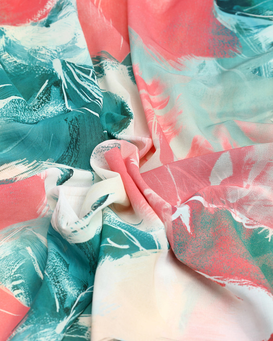 Coral Emerald Abstract Print Voile