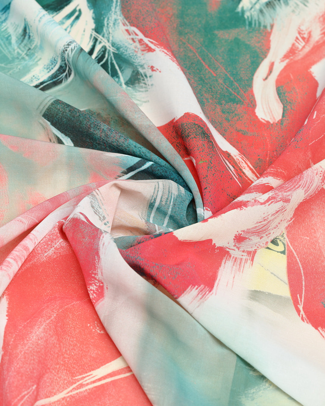 Coral Emerald Abstract Print Voile