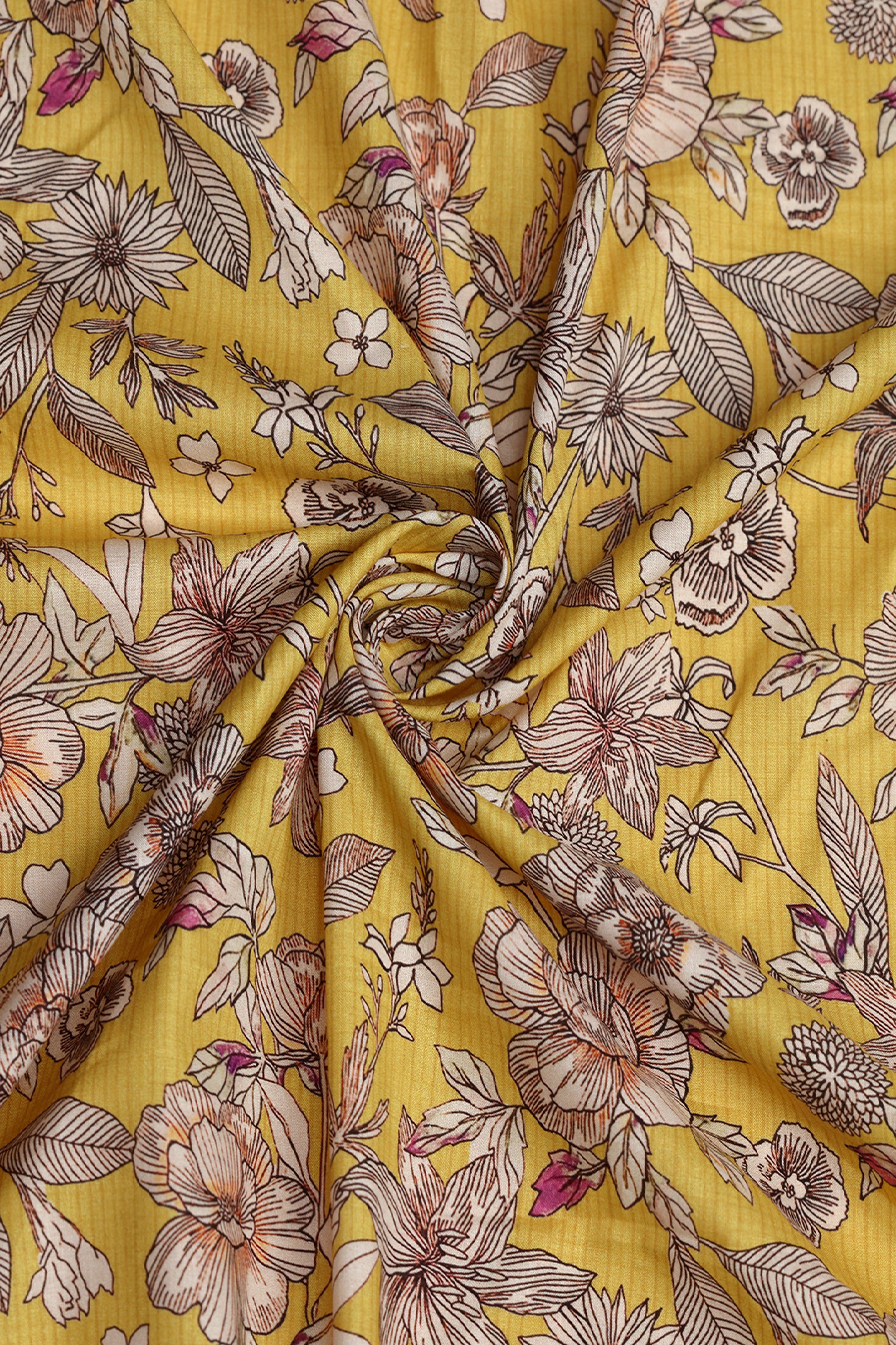 Corn Yellow Floral Printed Cotton