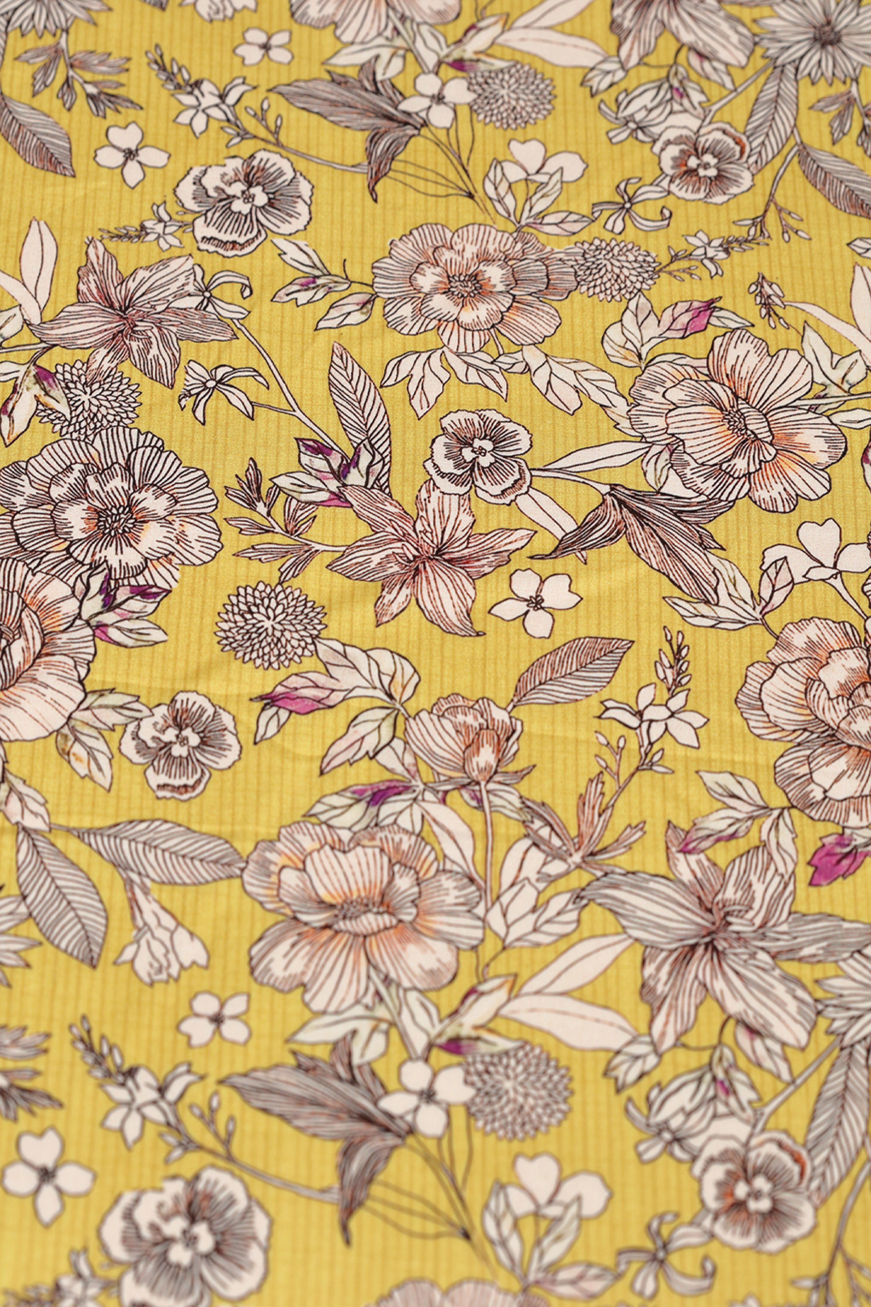Corn Yellow Floral Printed Cotton