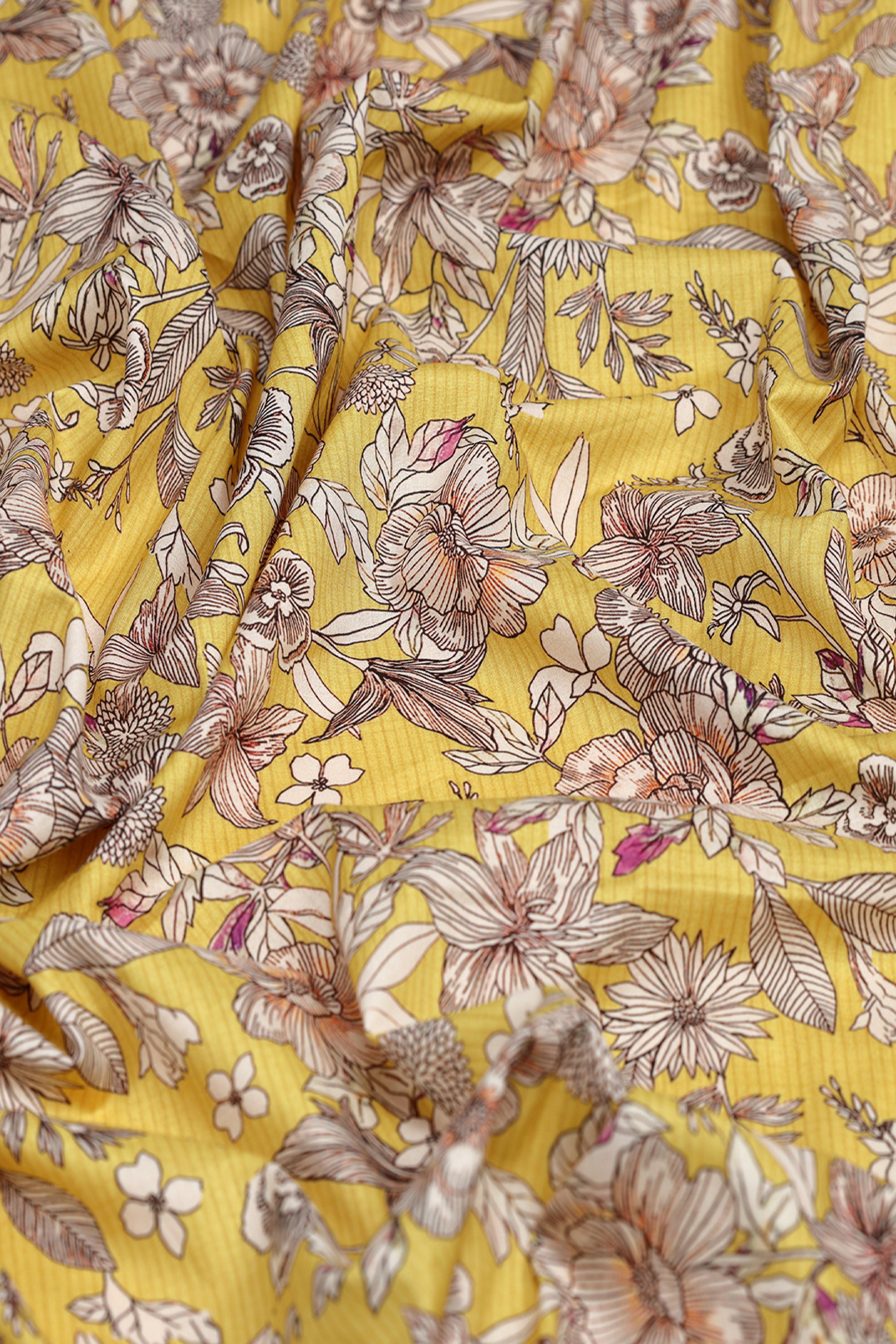 Corn Yellow Floral Printed Cotton