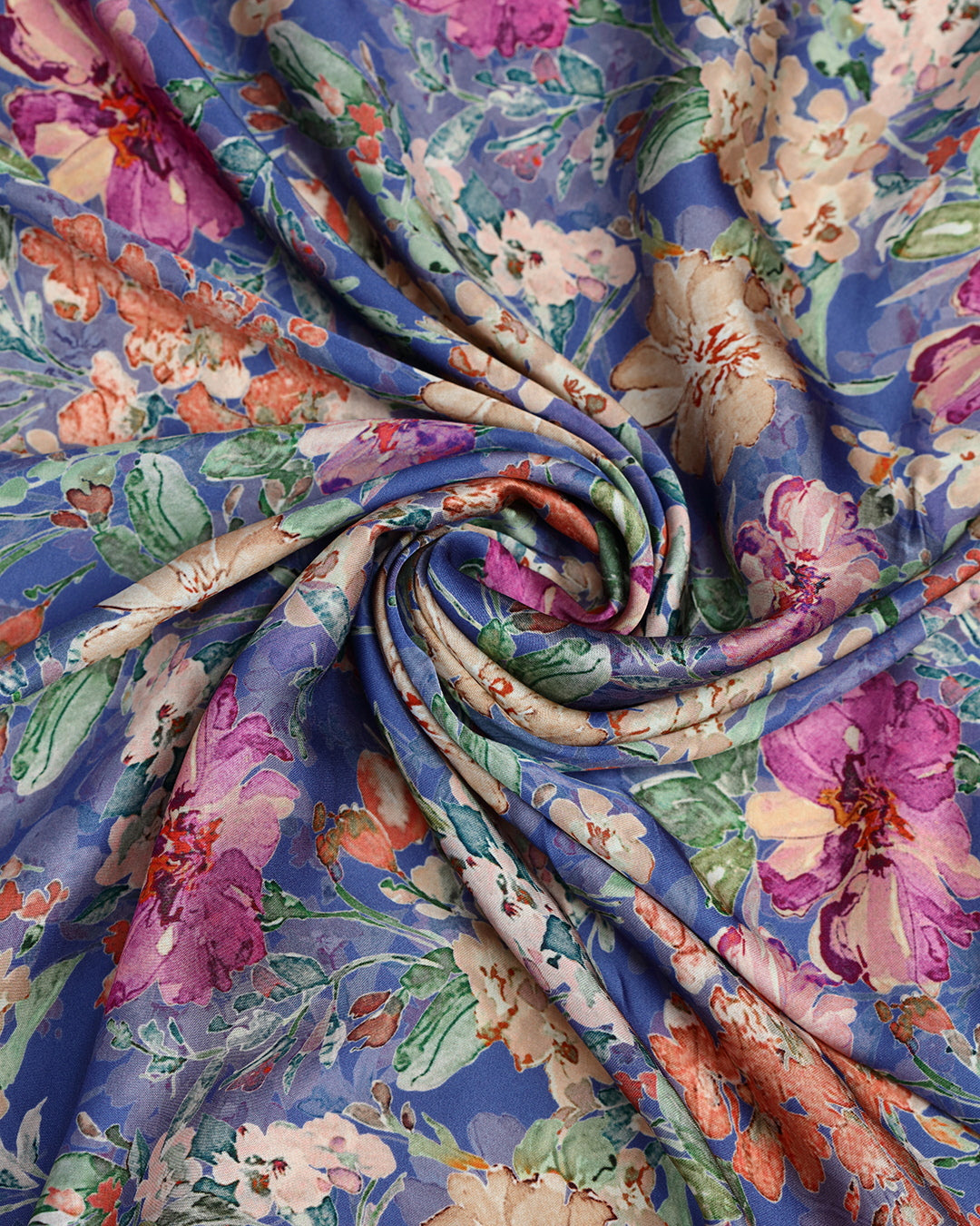 Cosmic Blue With Contrast Floral Printed Modal Satin