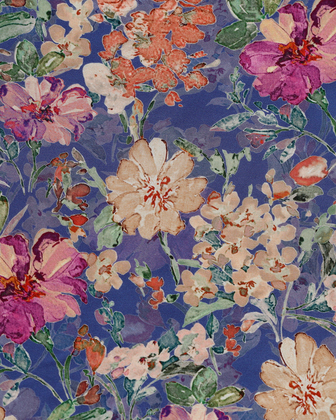 Cosmic Blue With Contrast Floral Printed Modal Satin