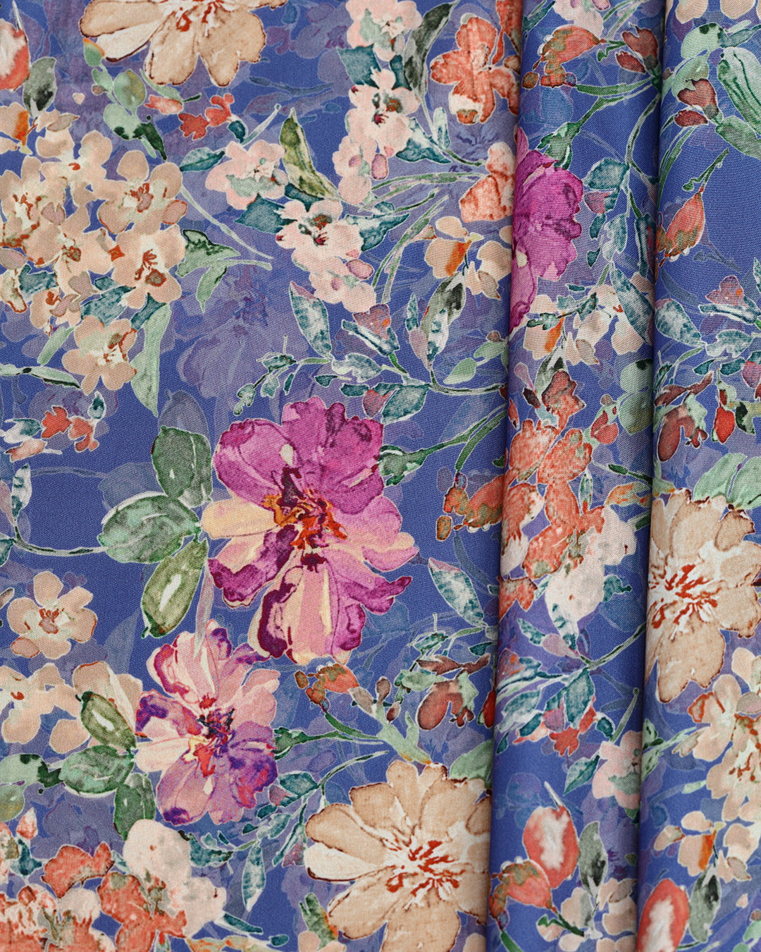 Cosmic Blue With Contrast Floral Printed Modal Satin