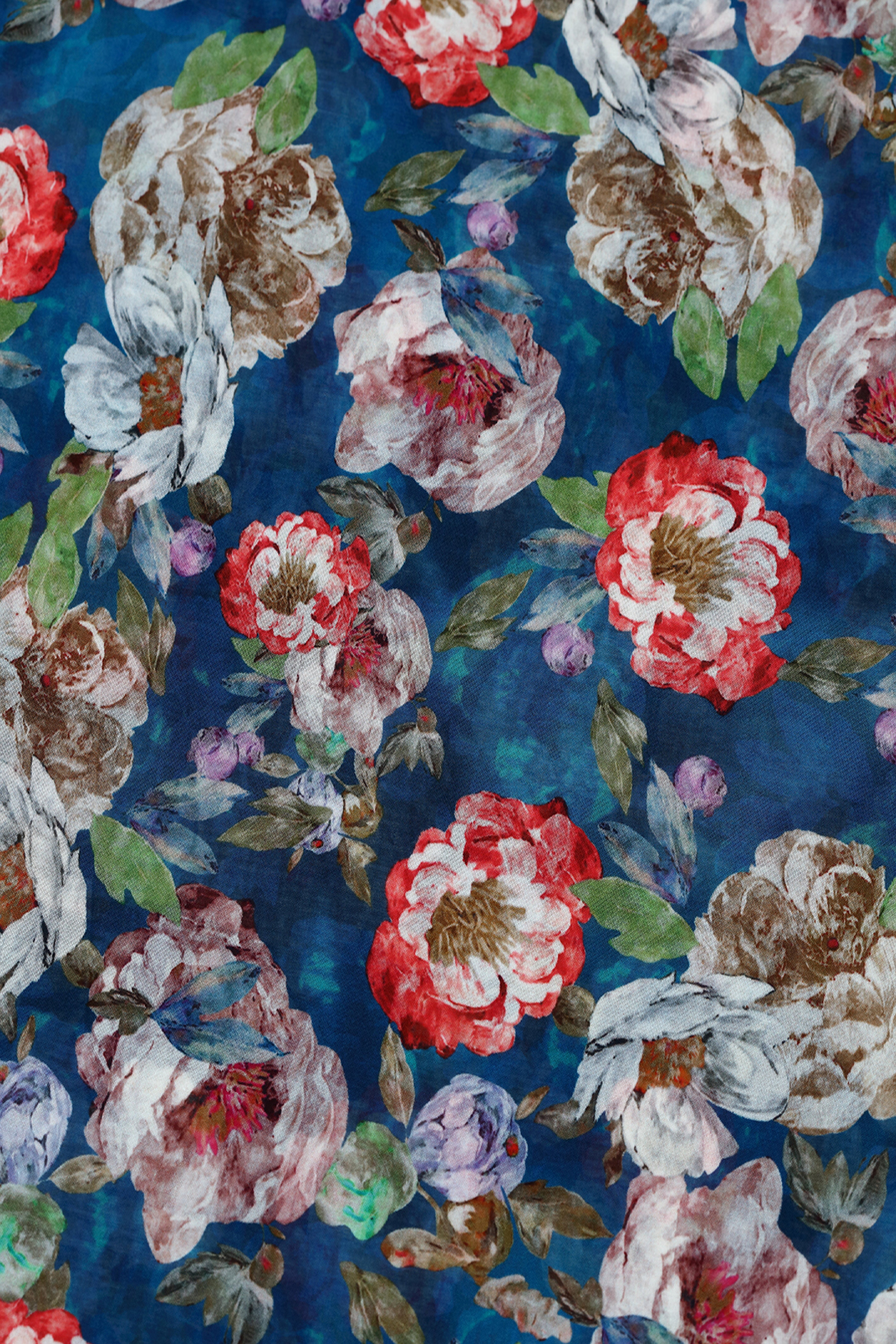 Cosmic Blue With Contrast Floral Printed Voile