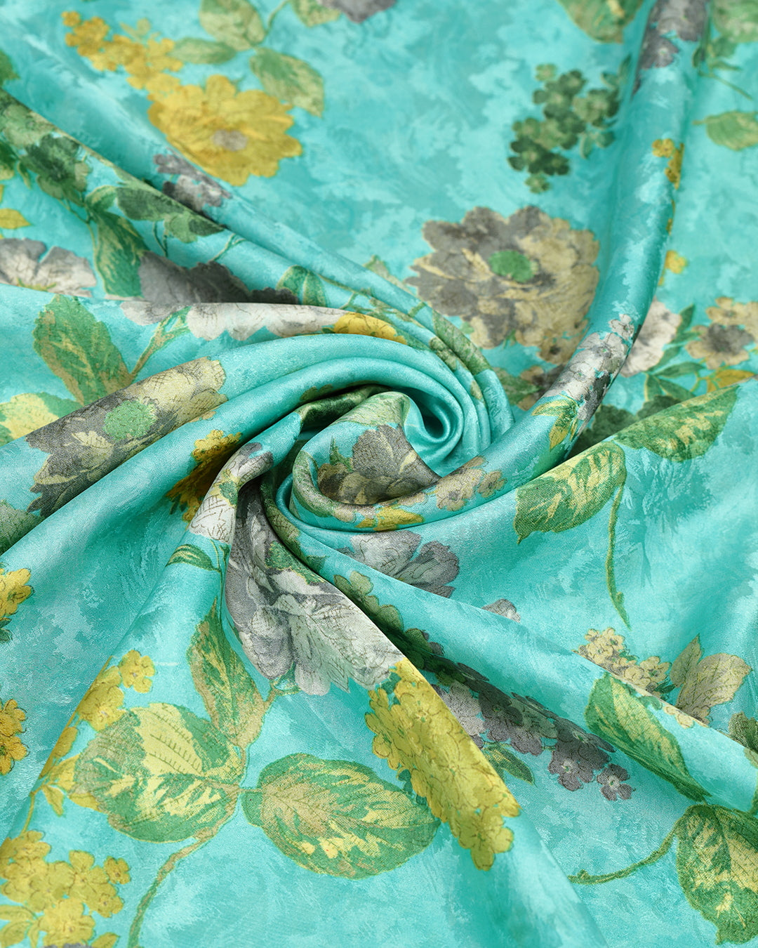 Crystal Green With Floral Printed Pure Silk
