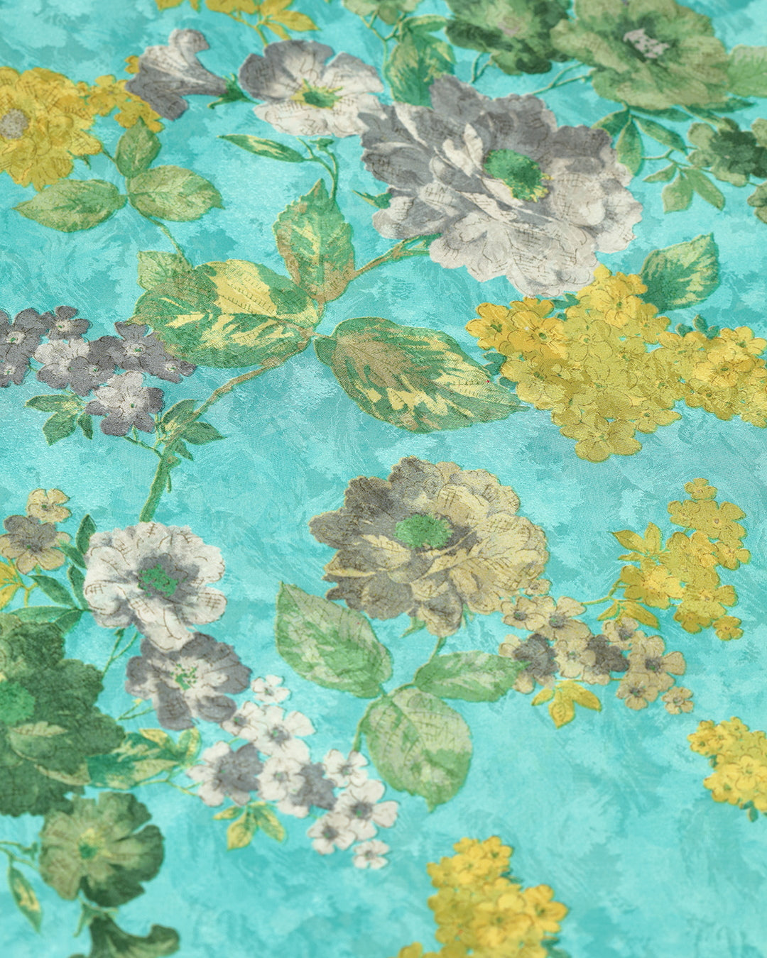 Crystal Green With Floral Printed Pure Silk