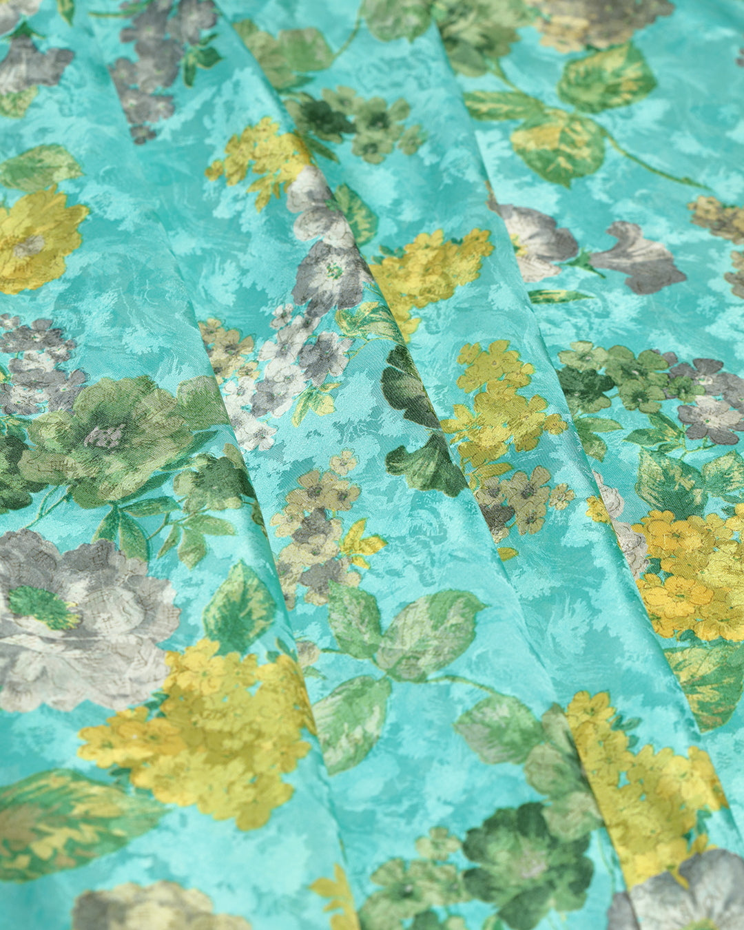 Crystal Green With Floral Printed Pure Silk