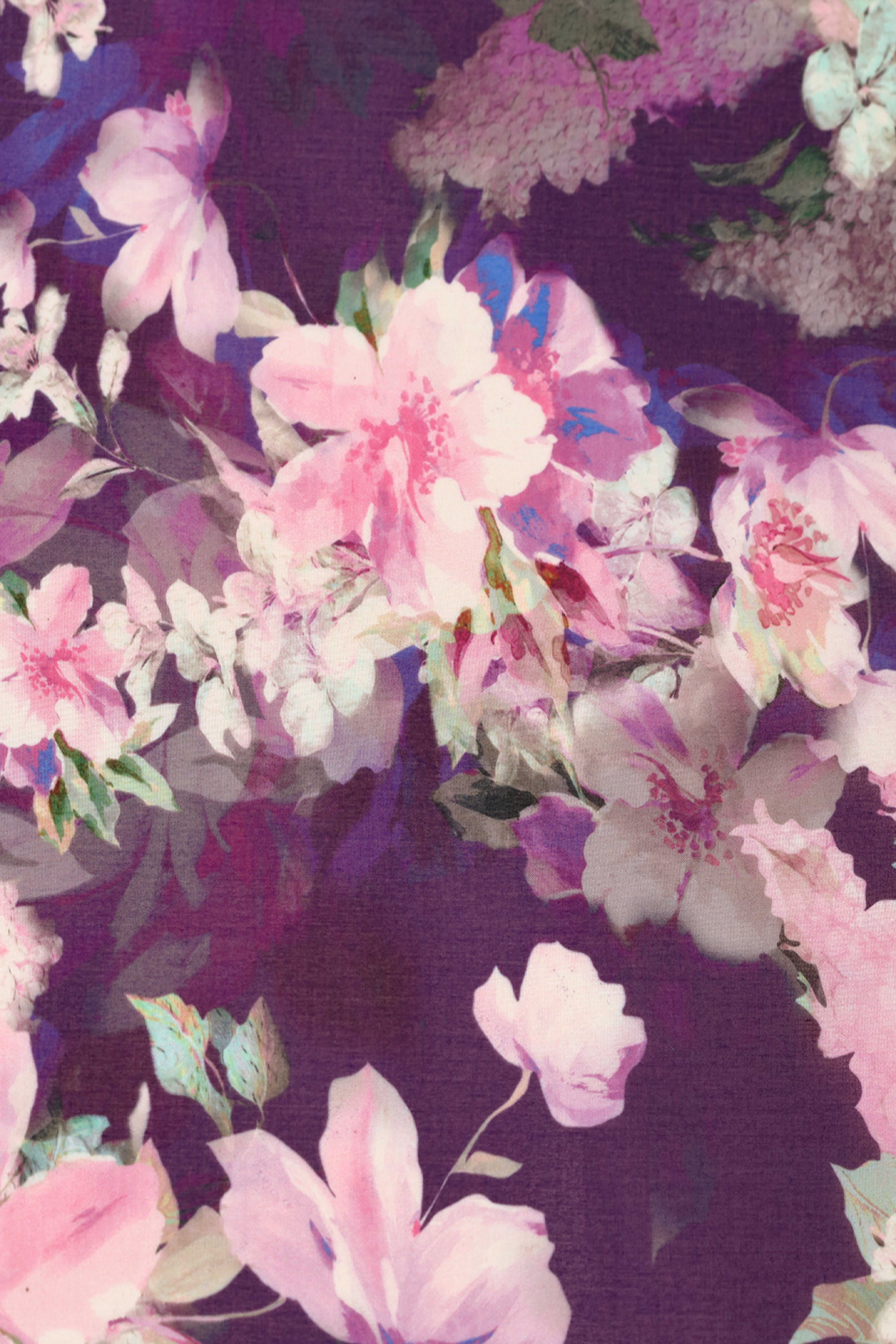 Dark Purple With Contrast Floral Print Voile