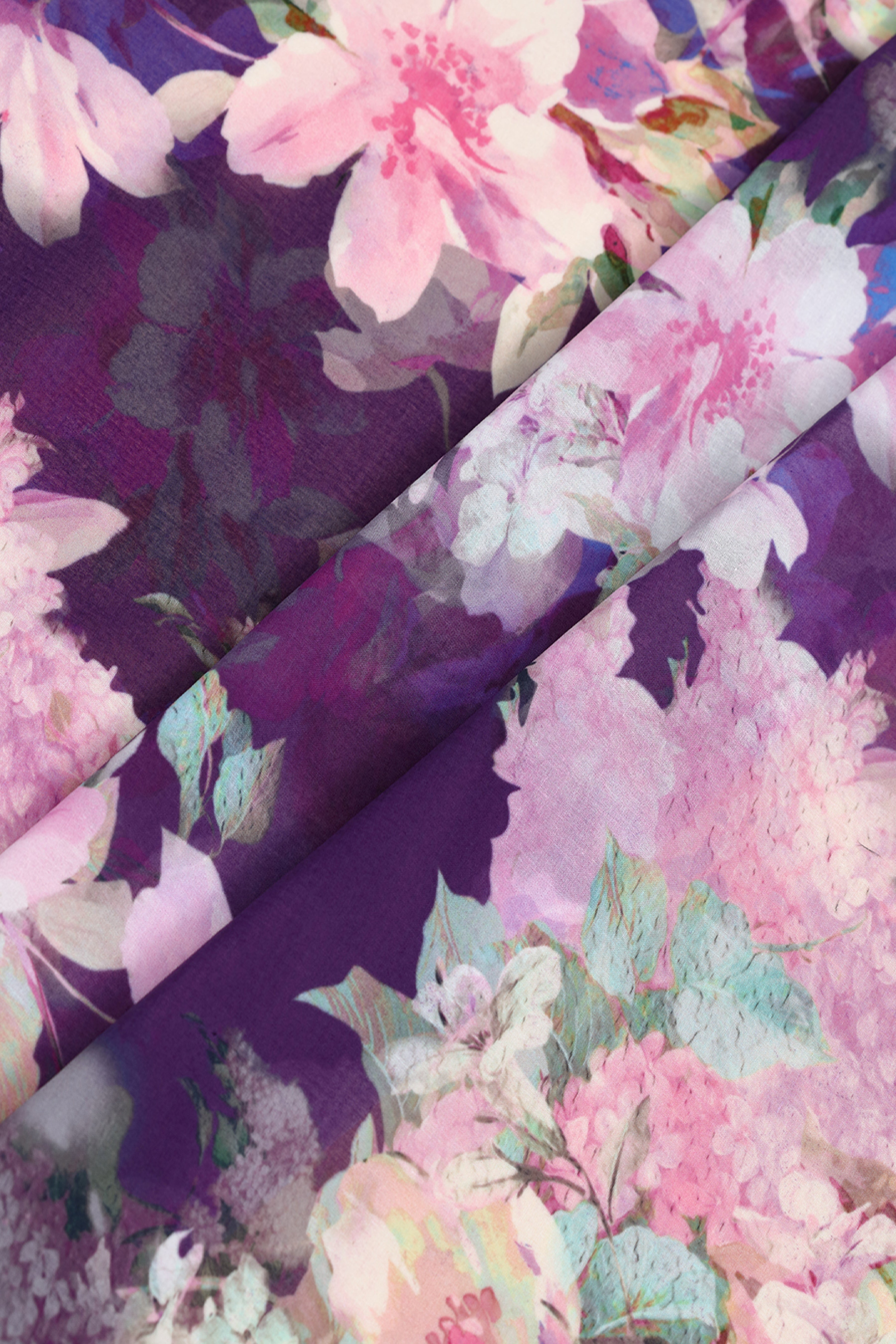 Dark Purple With Contrast Floral Print Voile