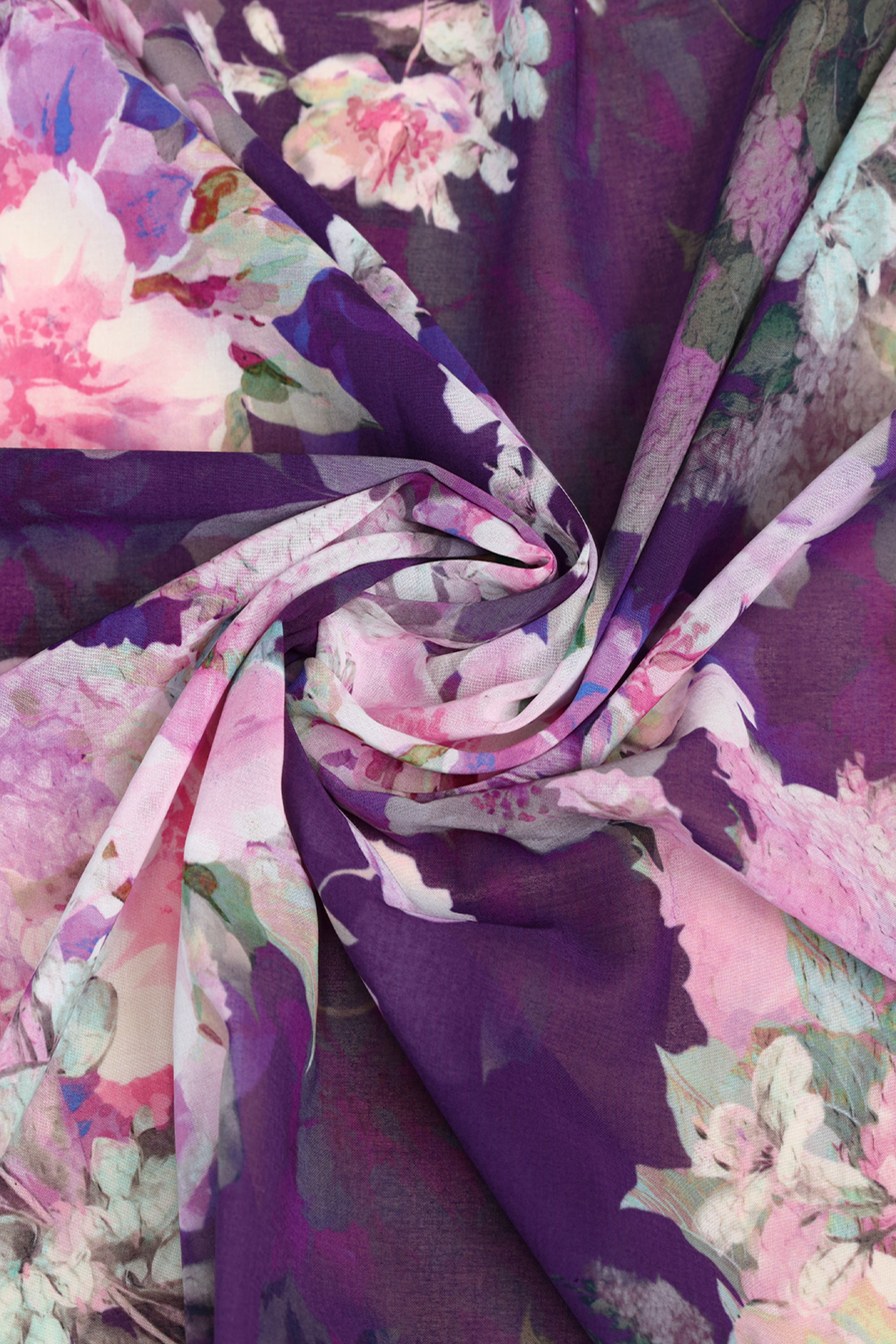 Dark Purple With Contrast Floral Print Voile
