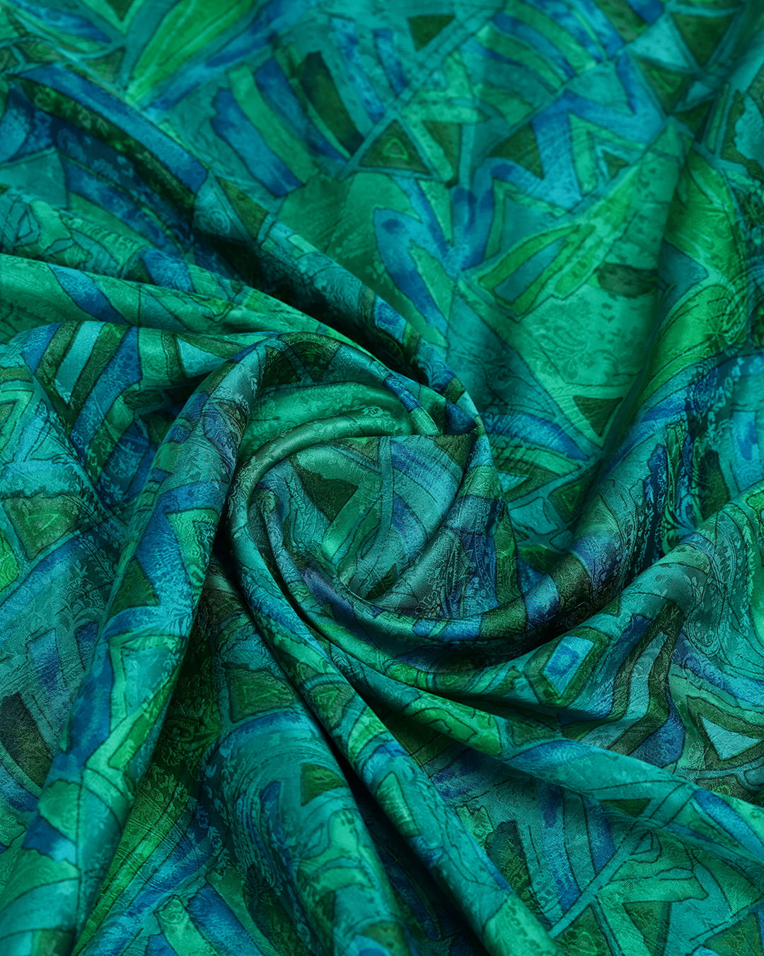 Emerald Crystal Abstract Printed Pure Silk