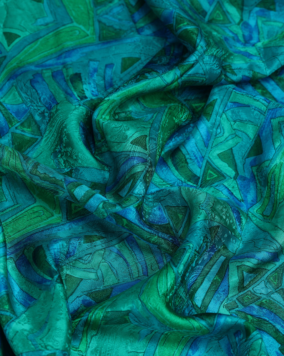 Emerald Crystal Abstract Printed Pure Silk
