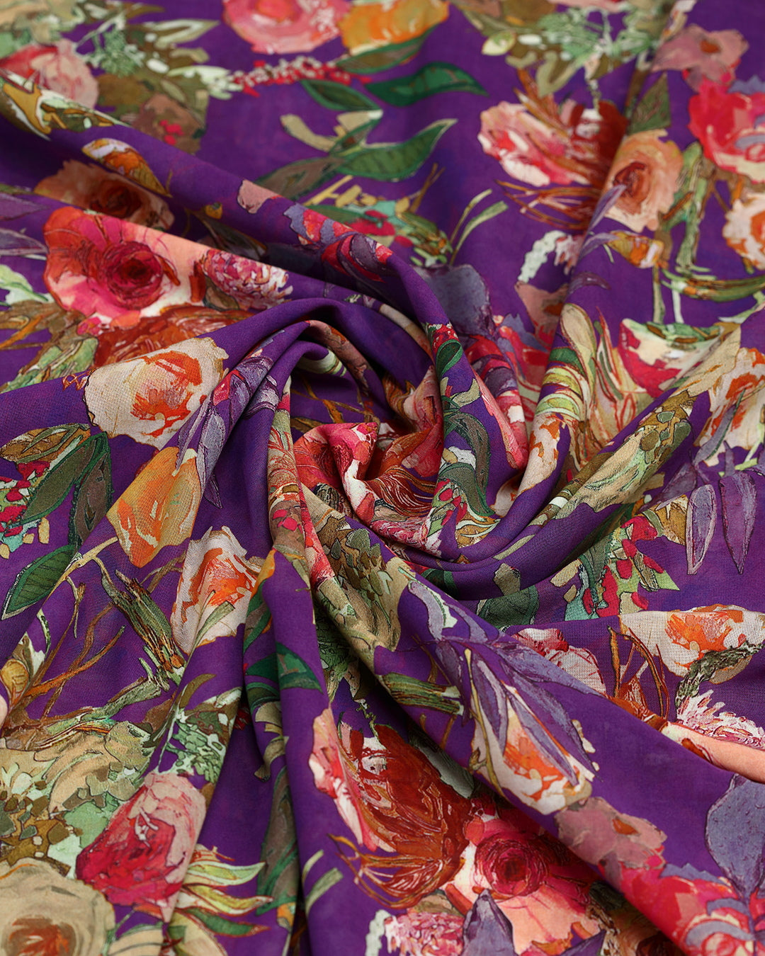 Enchanted Purple Floral Print Voile