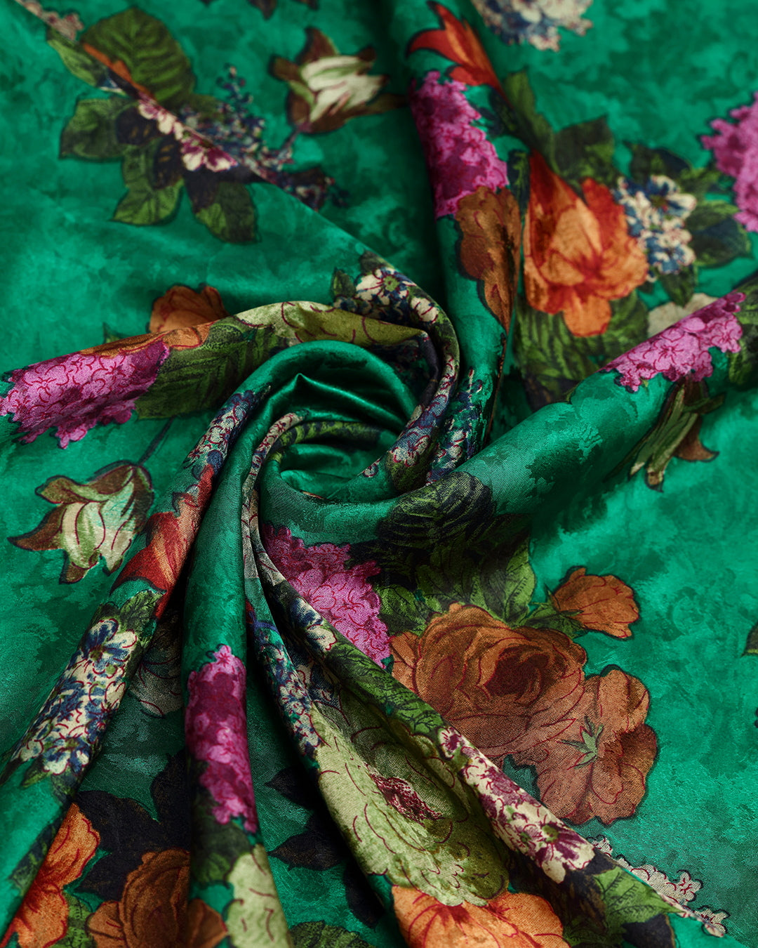 Forest Green With Vibrant Floral Printed Pure Silk