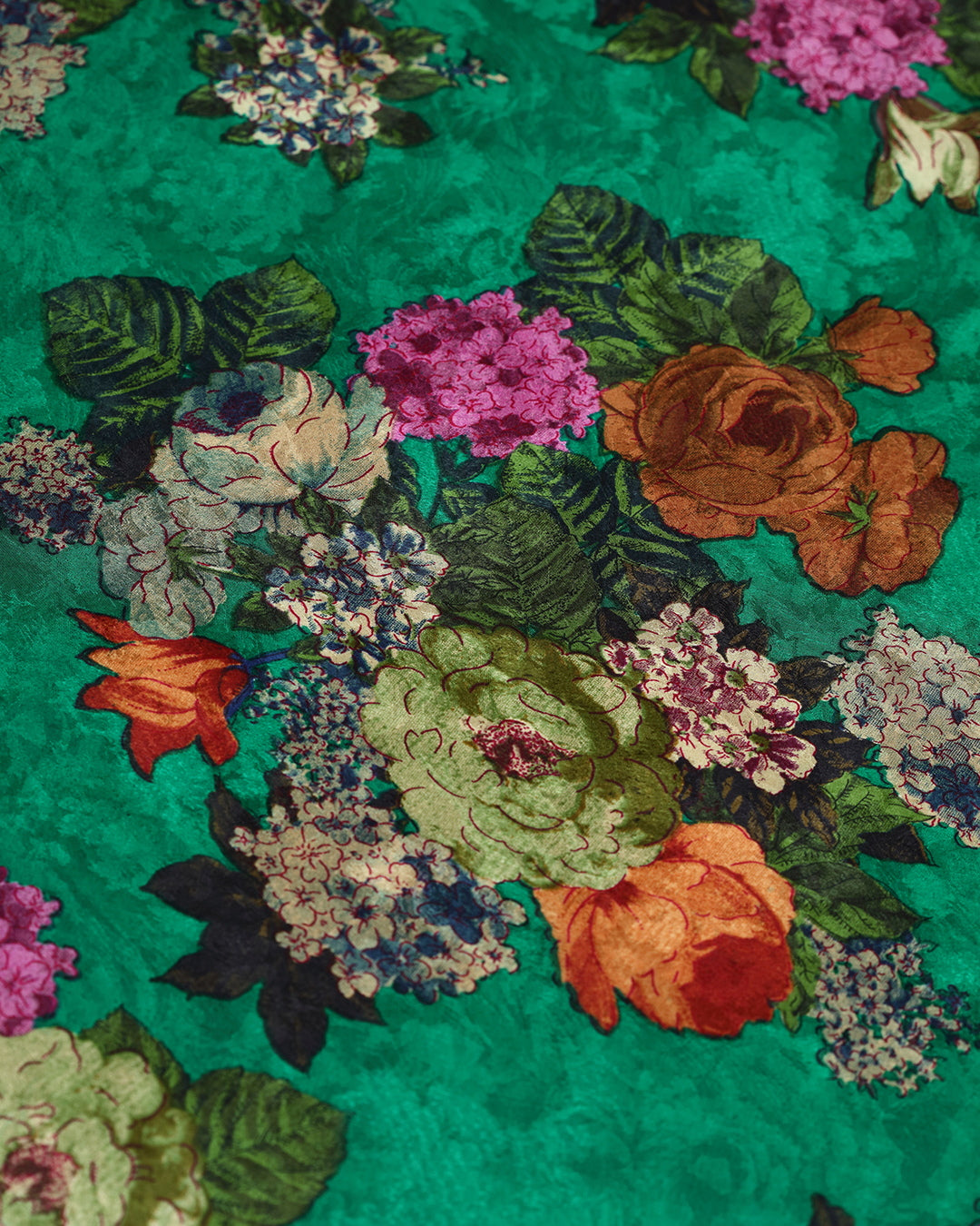 Forest Green With Vibrant Floral Printed Pure Silk