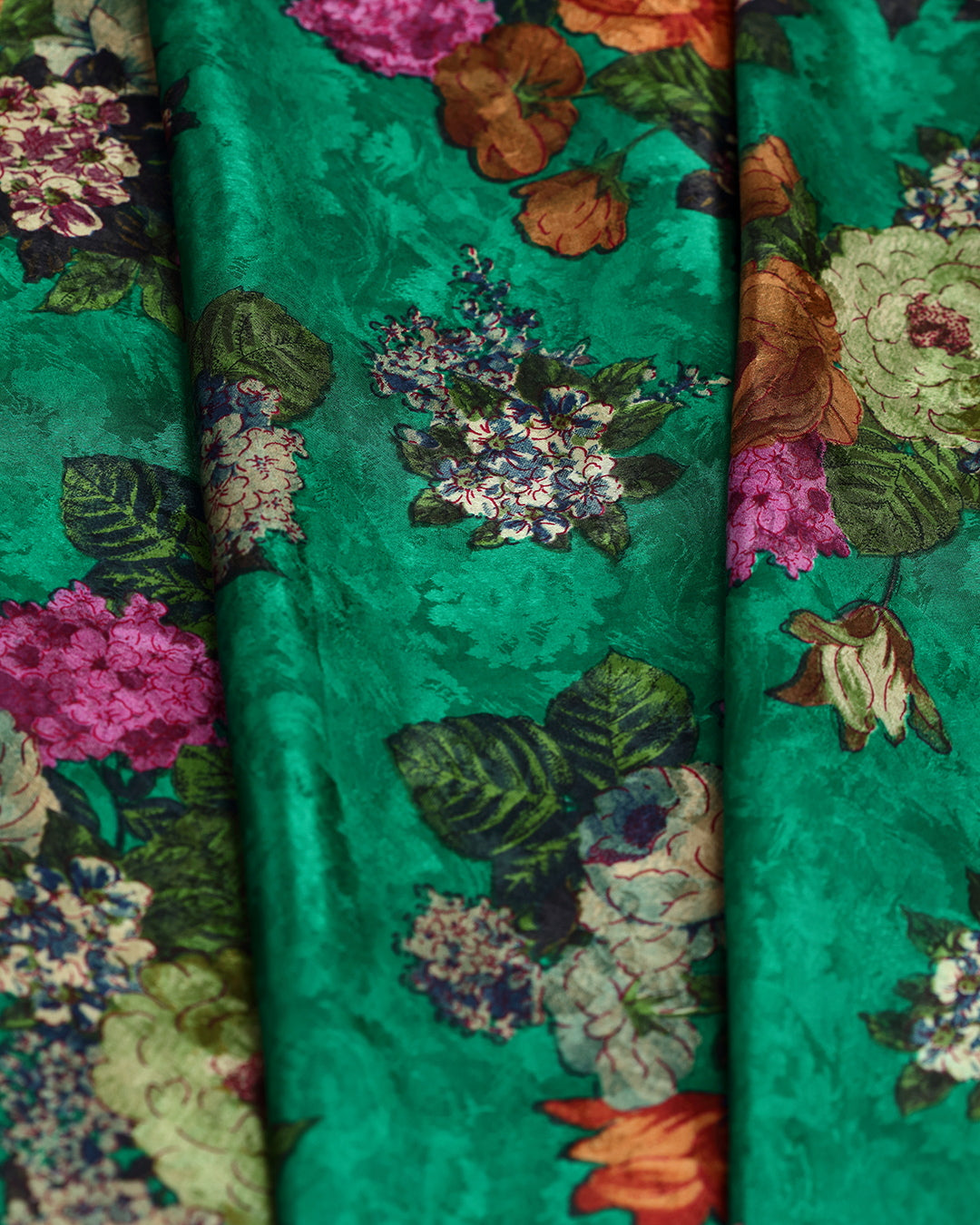 Forest Green With Vibrant Floral Printed Pure Silk