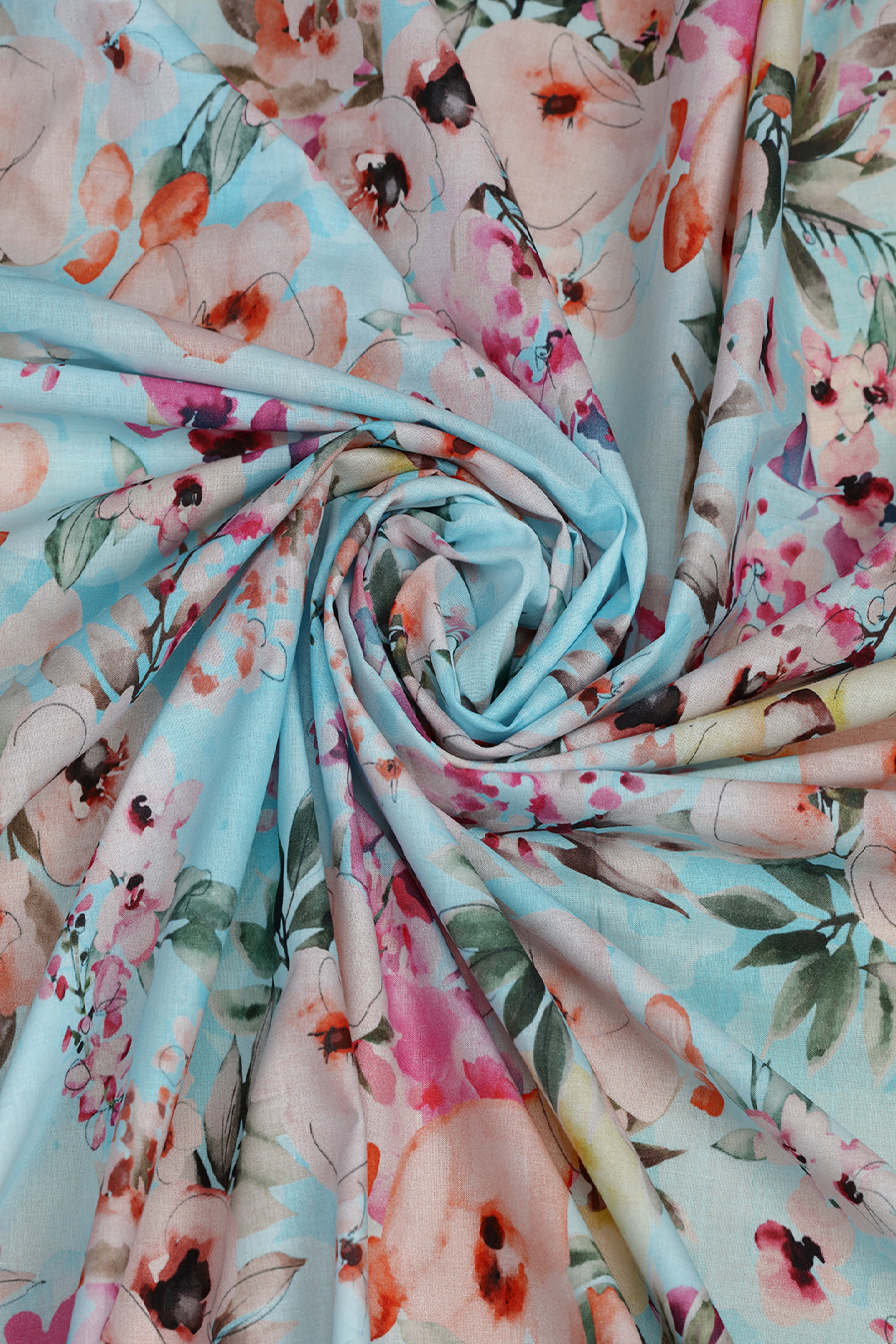 Frosted Lagoon Floral Printed Cotton