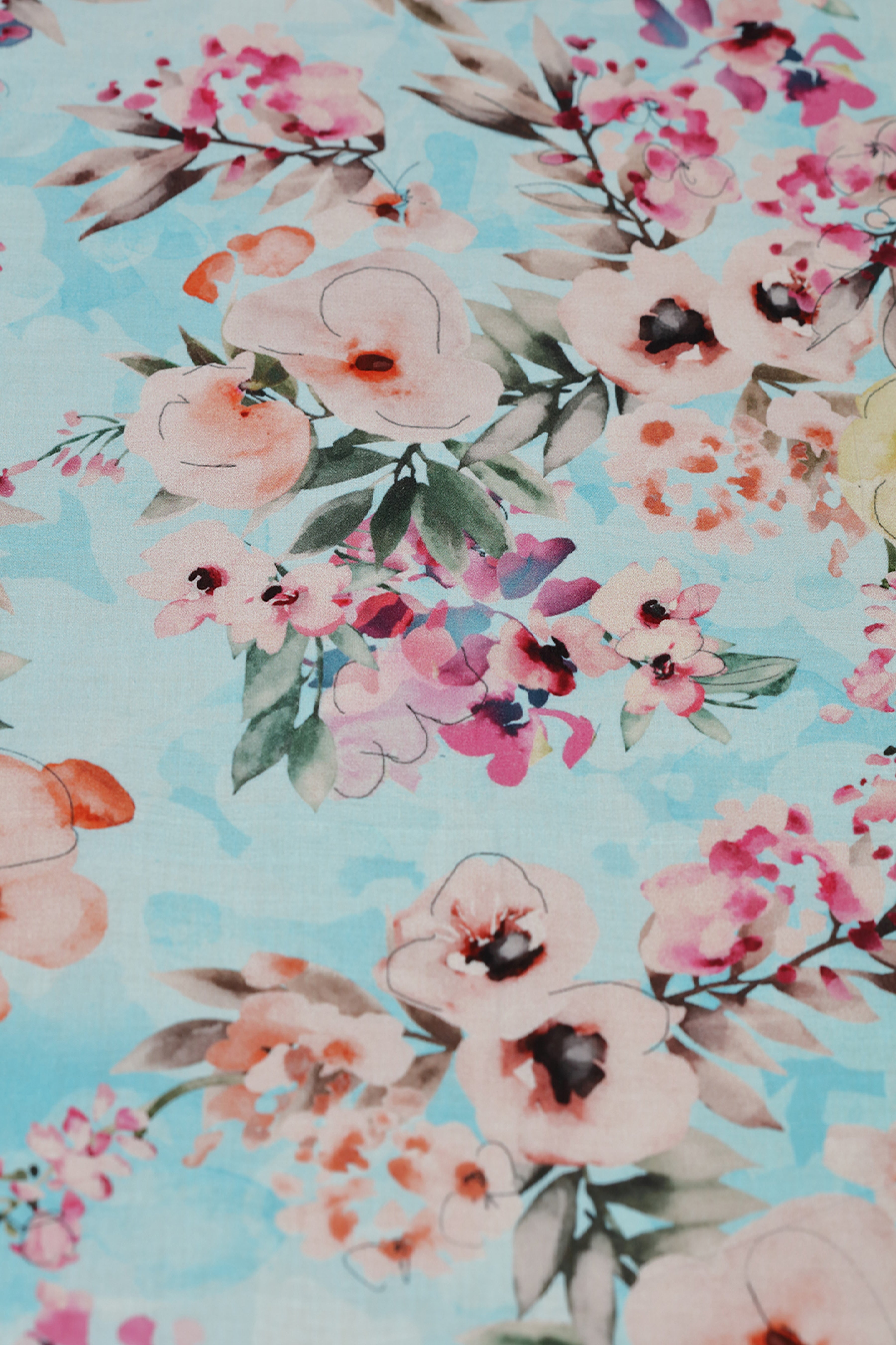 Frosted Lagoon Floral Printed Cotton