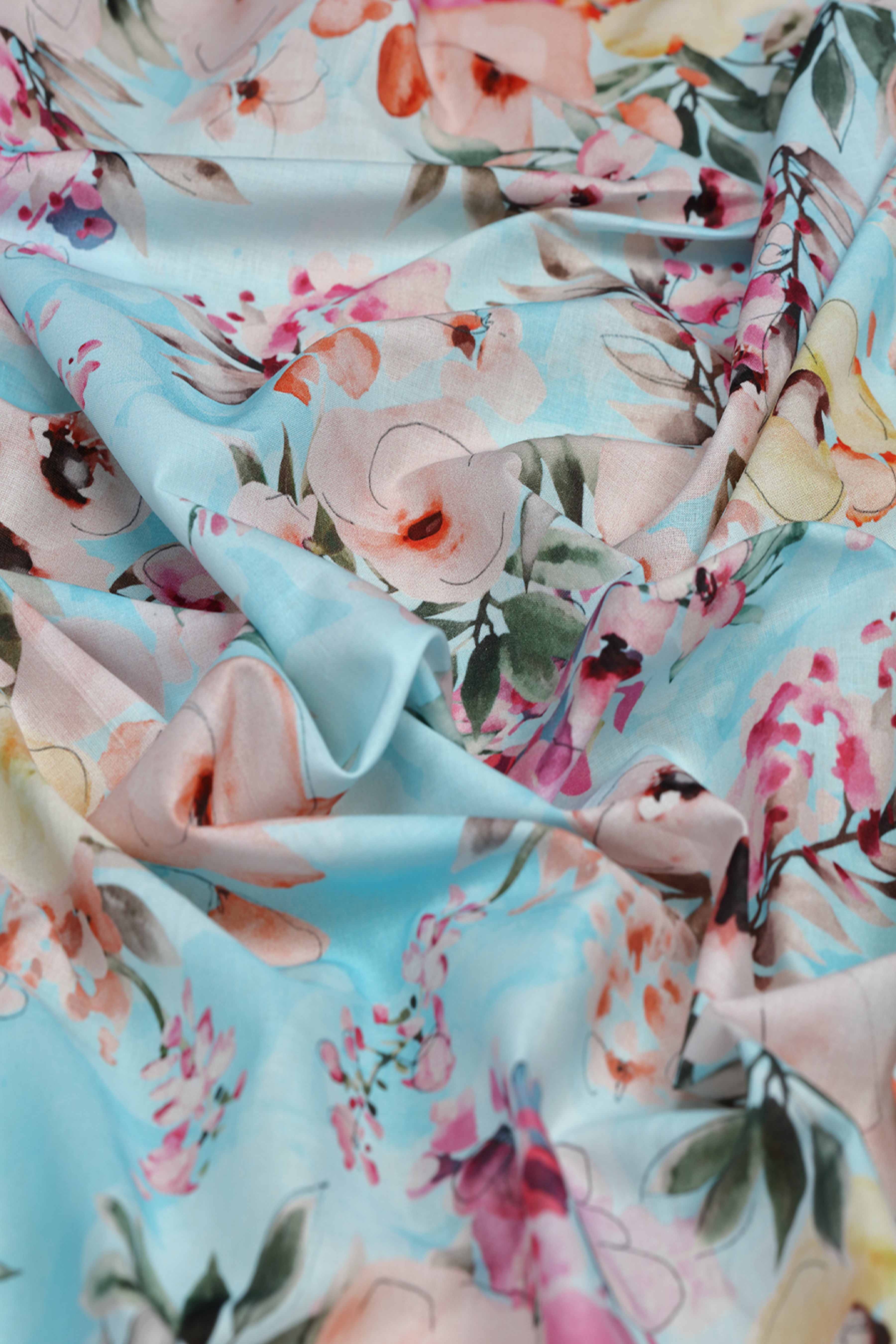 Frosted Lagoon Floral Printed Cotton