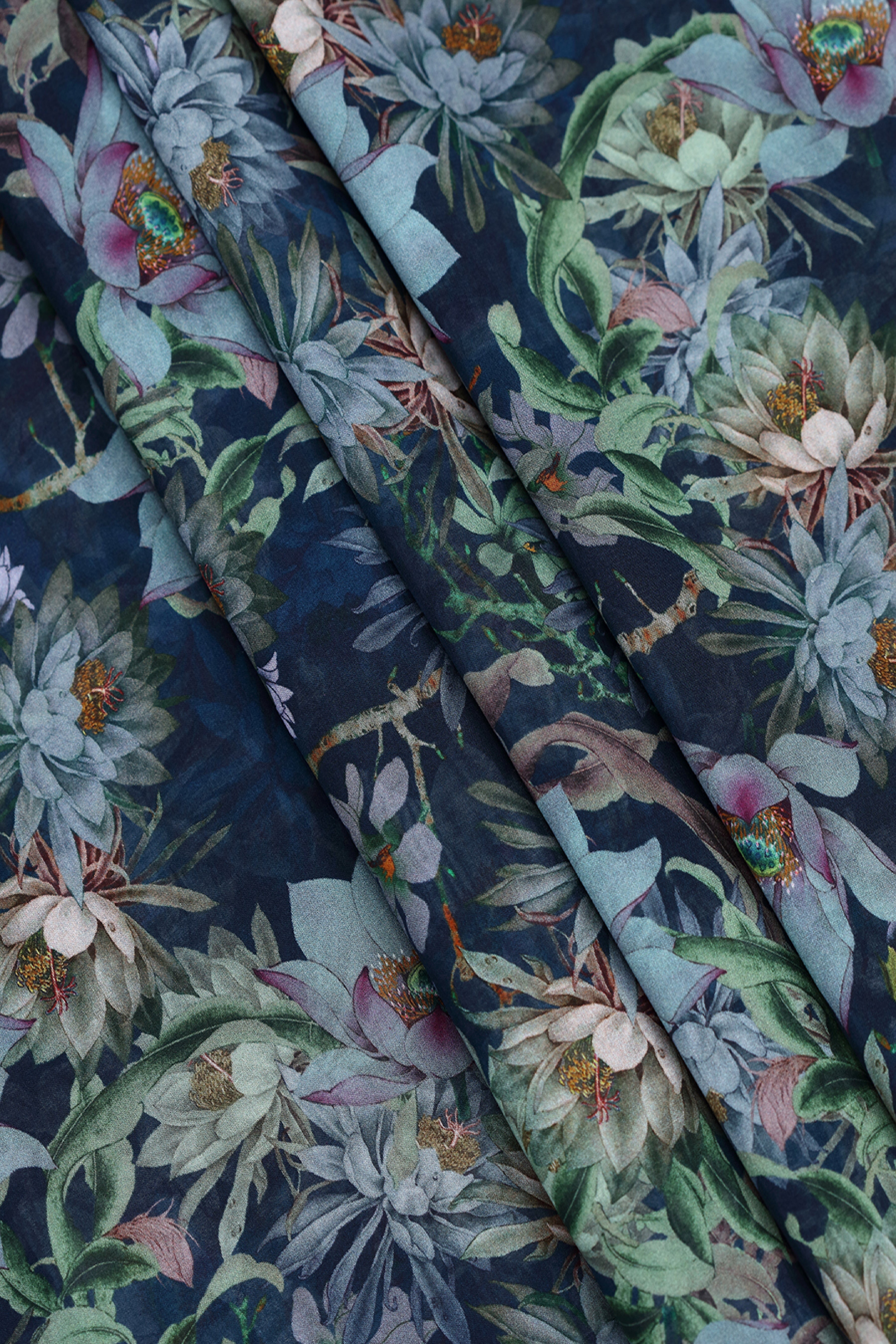 Gloom Black With Fresh Florals Printed Voile