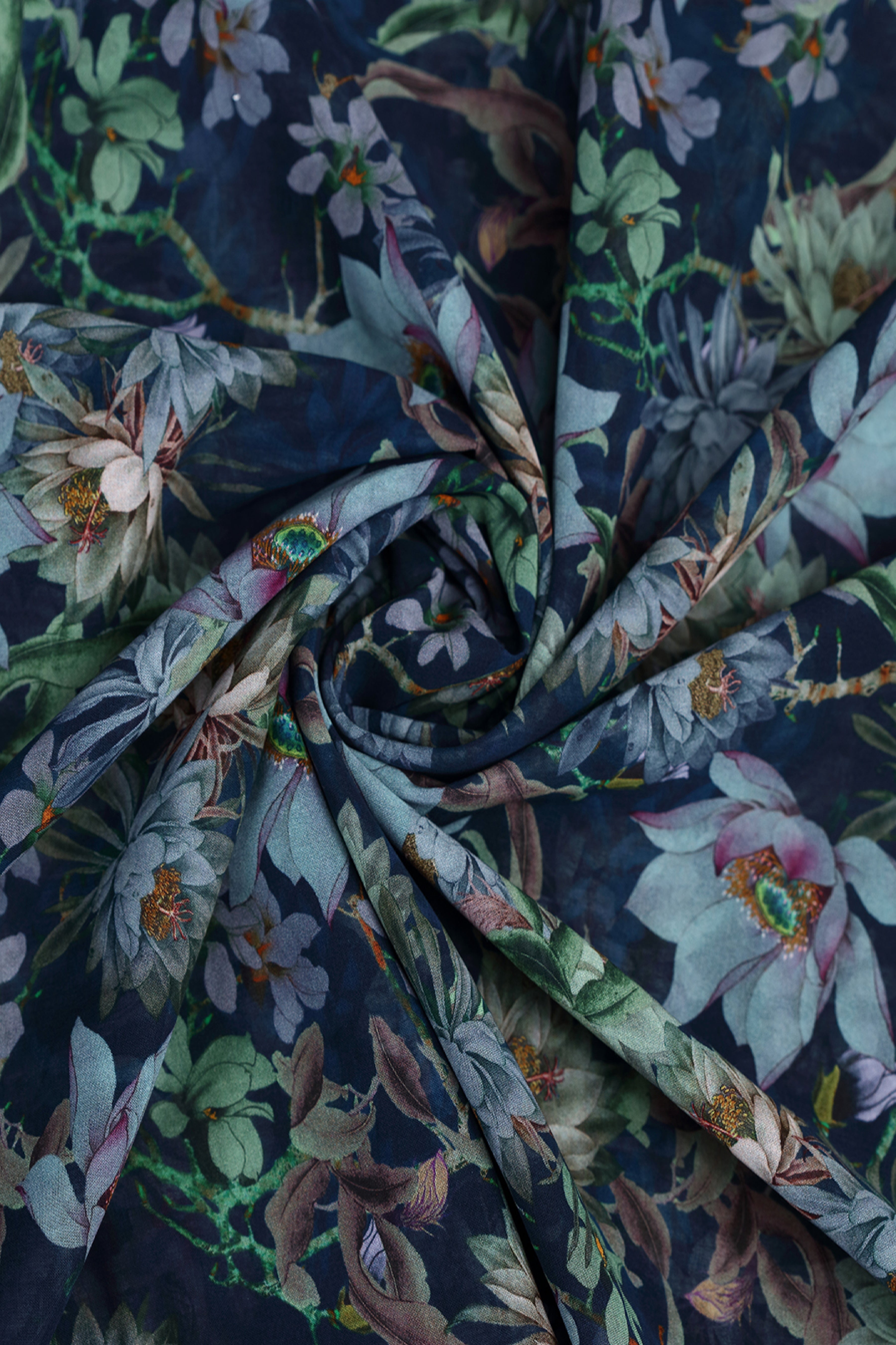 Gloom Black With Fresh Florals Printed Voile