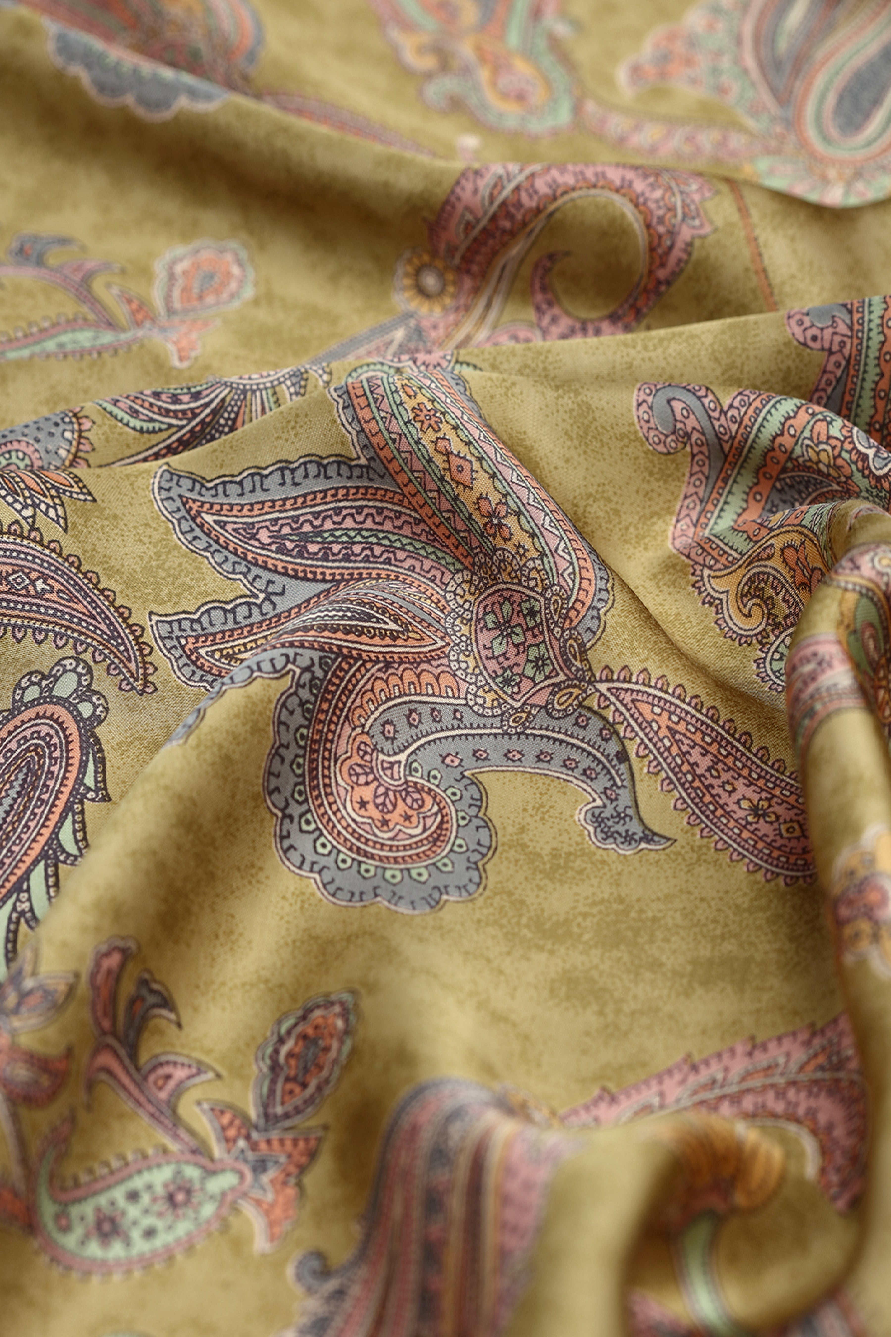 Henna Olive Paisley Printed Modal Satin