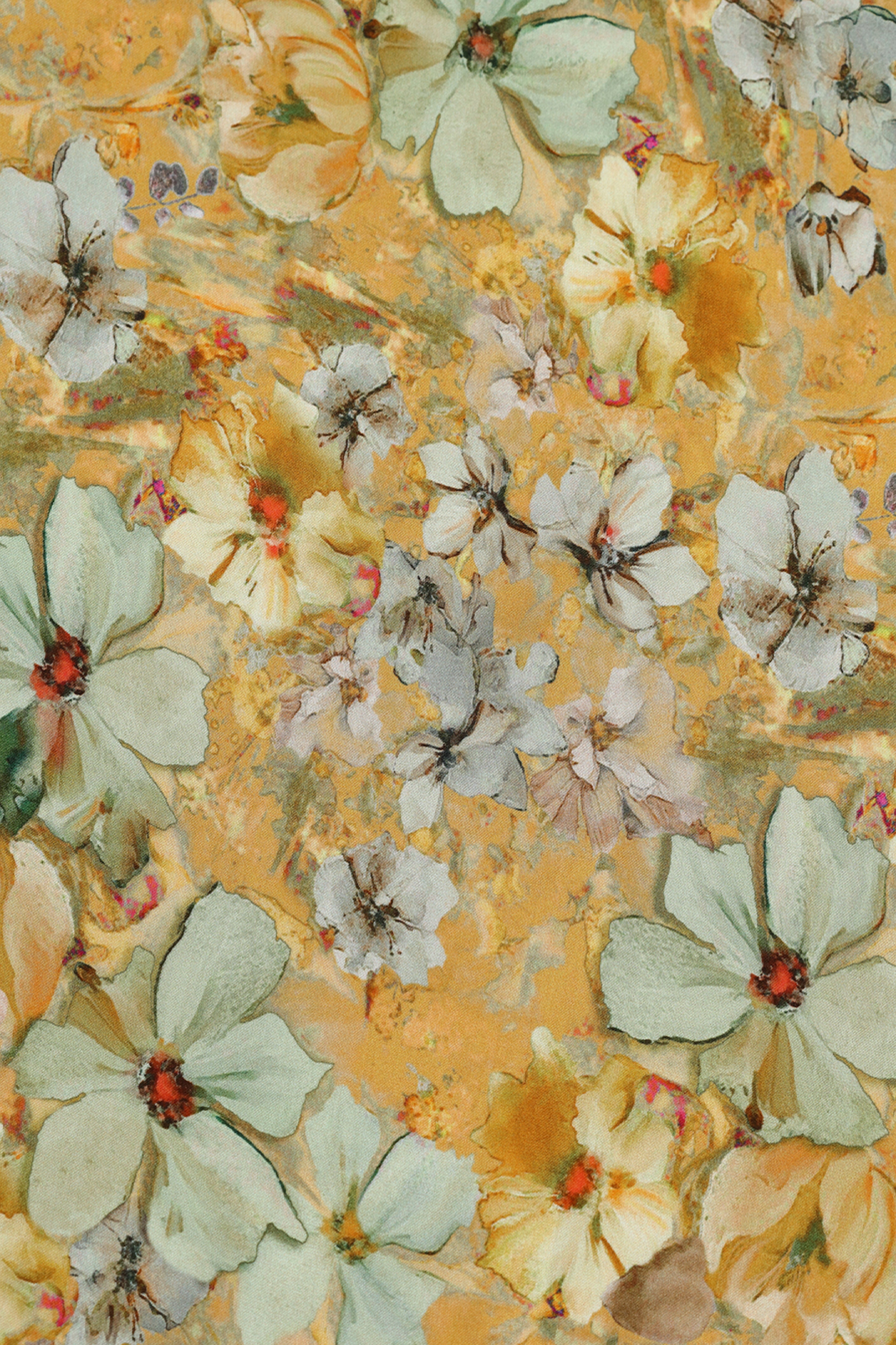 Honey Yellow Floral Printed Modal Satin