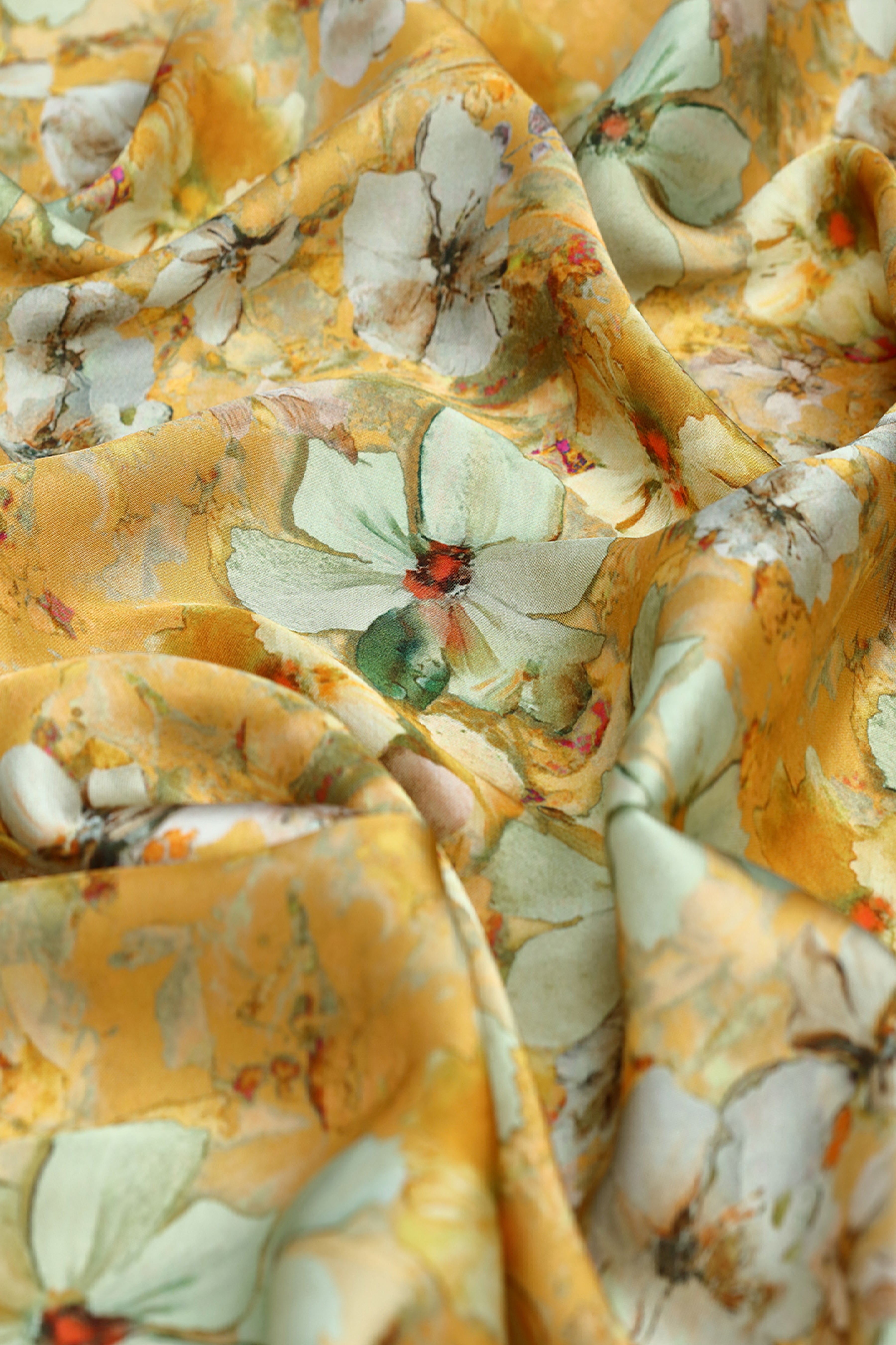 Honey Yellow Floral Printed Modal Satin