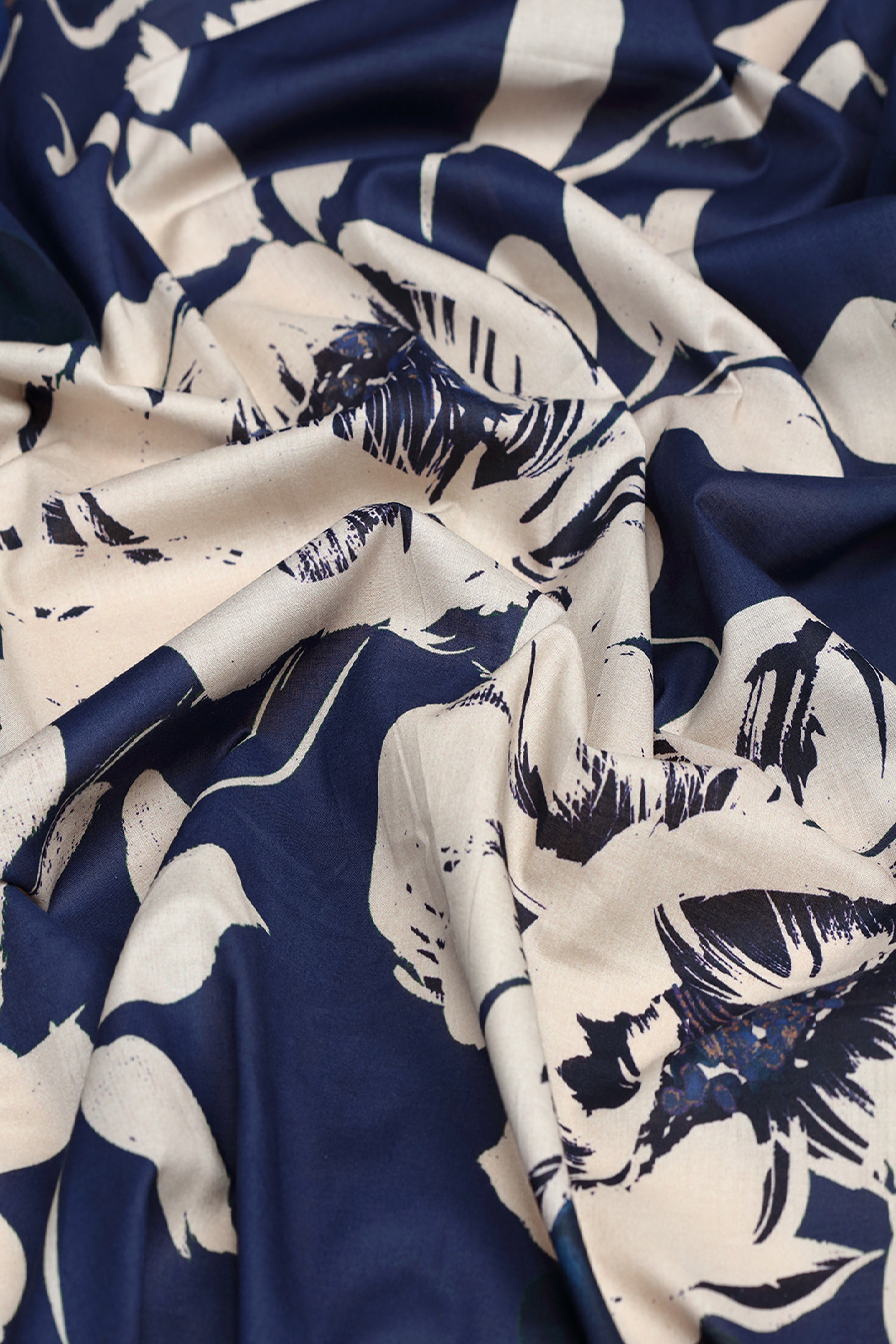Ink Blue Floral Printed Cotton