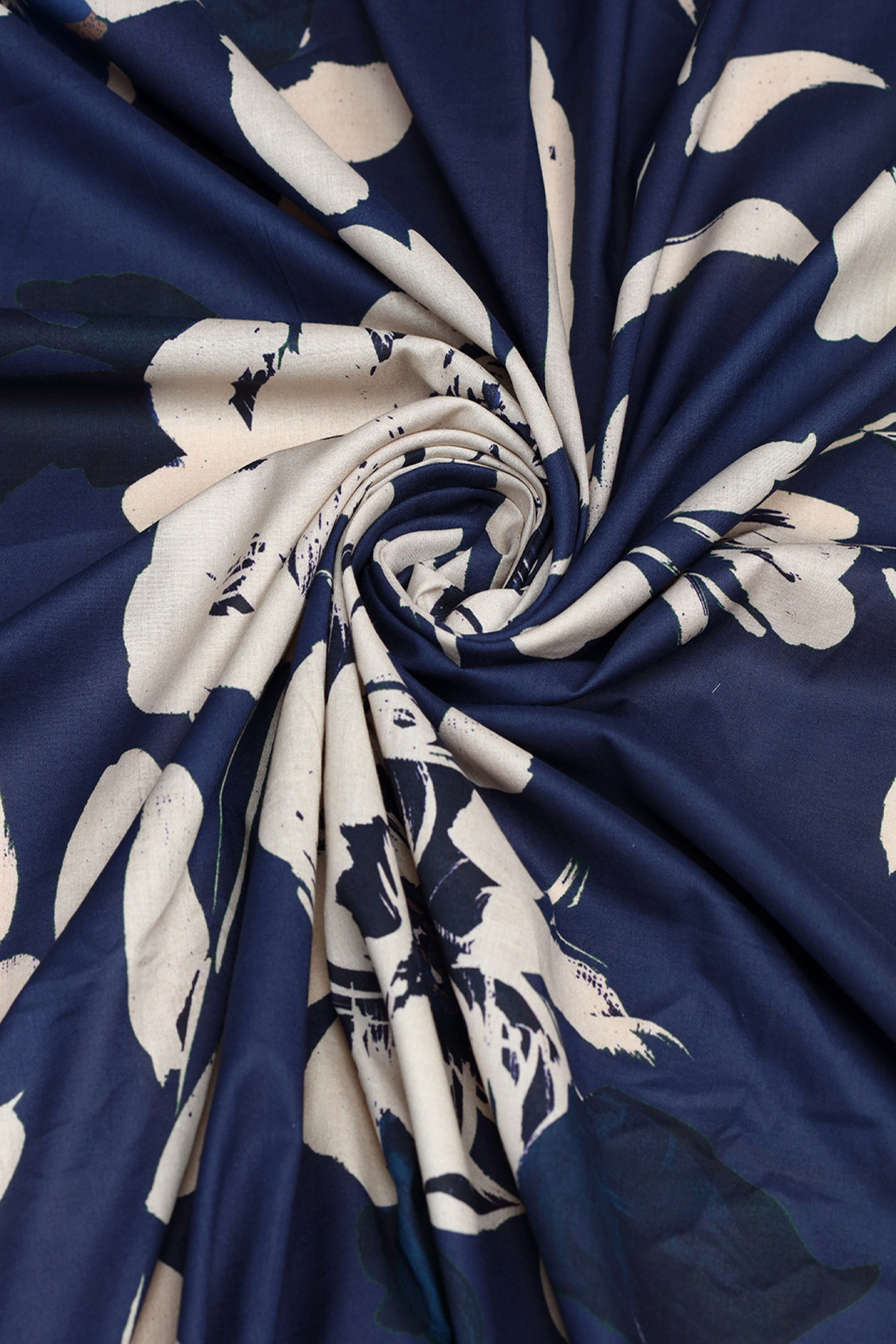 Ink Blue Floral Printed Cotton