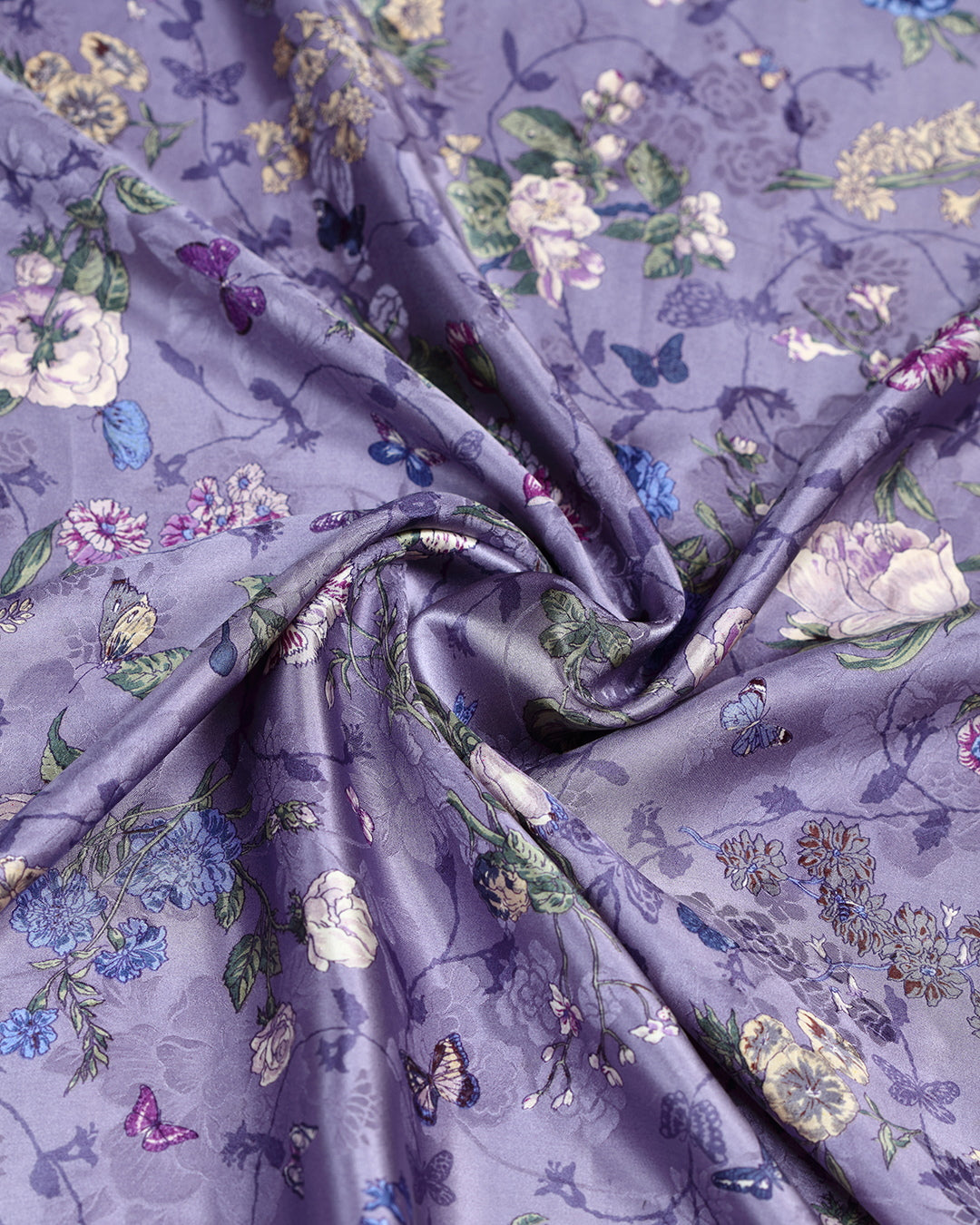 Matte Lavender Floral Printed Pure Silk