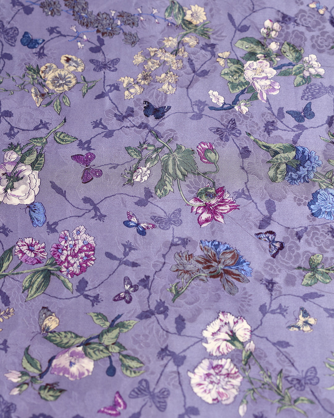 Matte Lavender Floral Printed Pure Silk