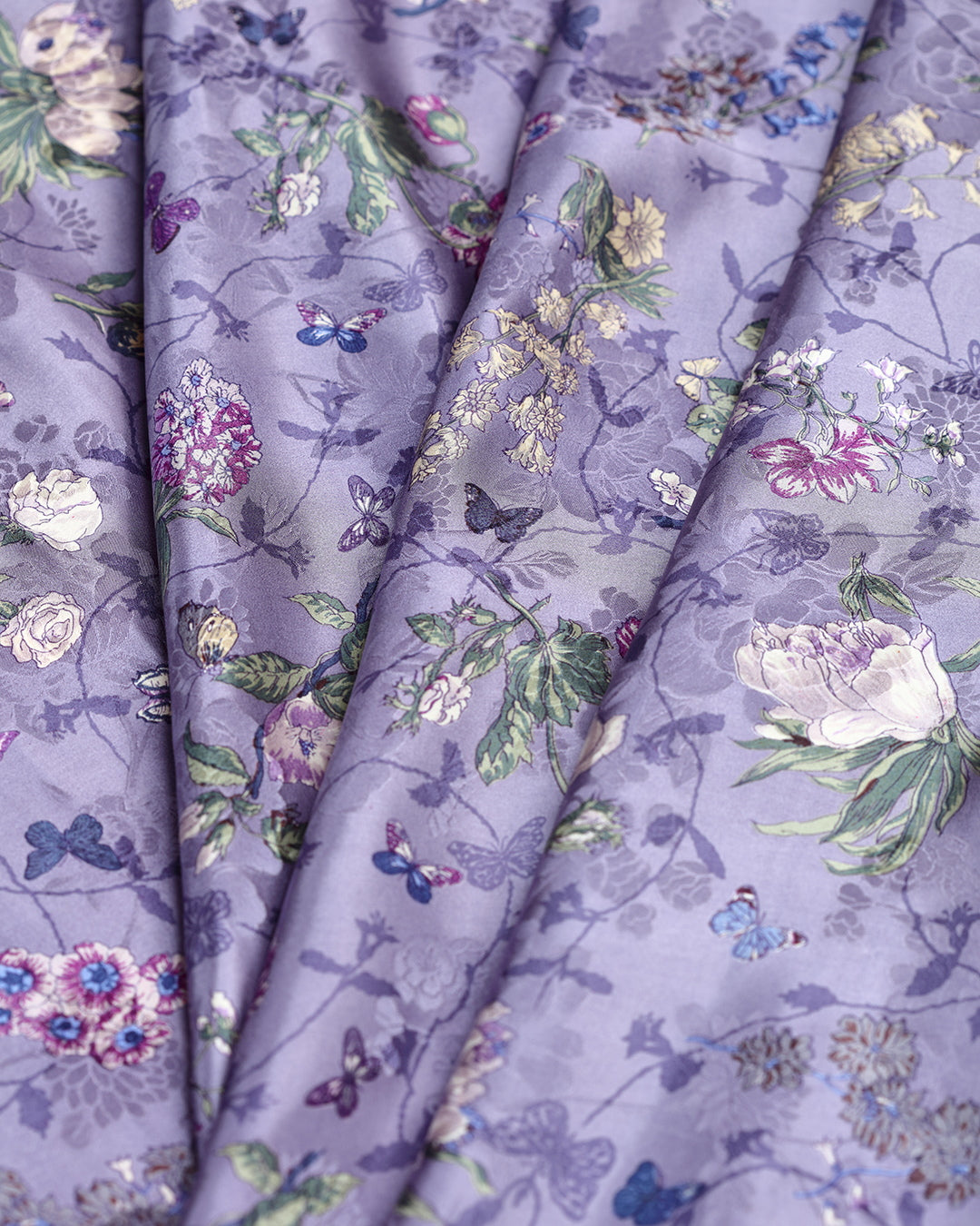 Matte Lavender Floral Printed Pure Silk