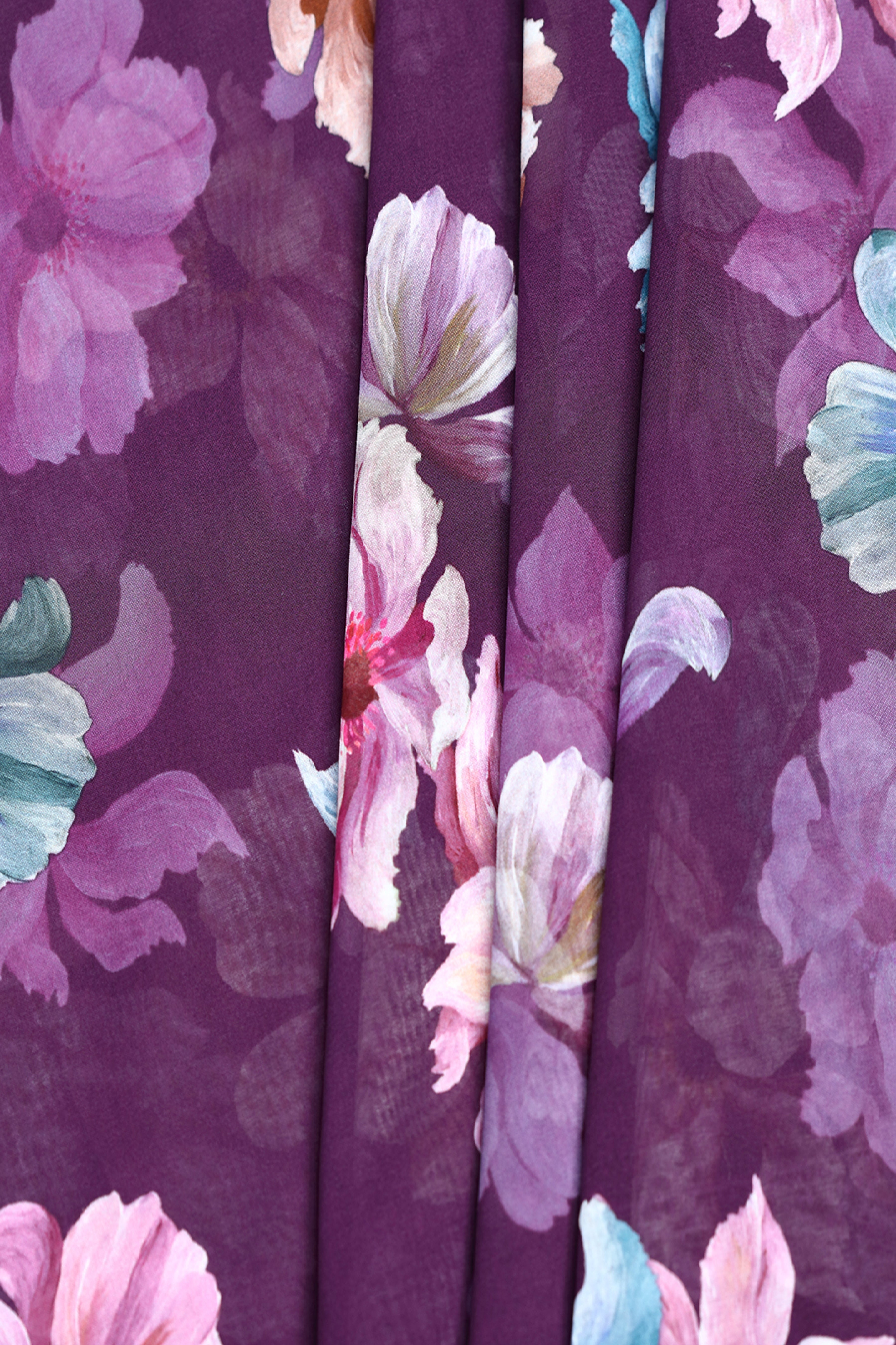 Midnight Orchid Floral Printed Voile