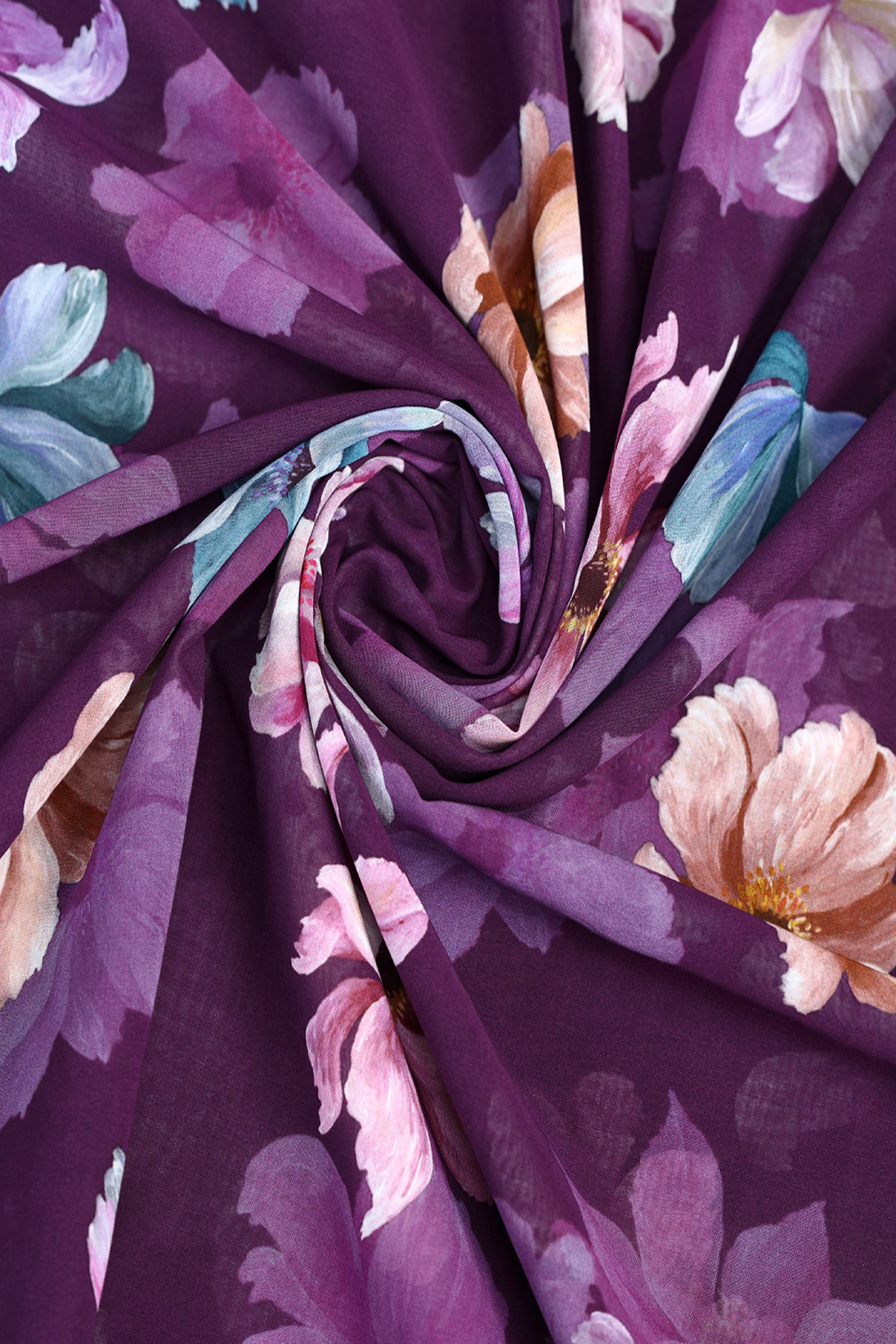 Midnight Orchid Floral Printed Voile