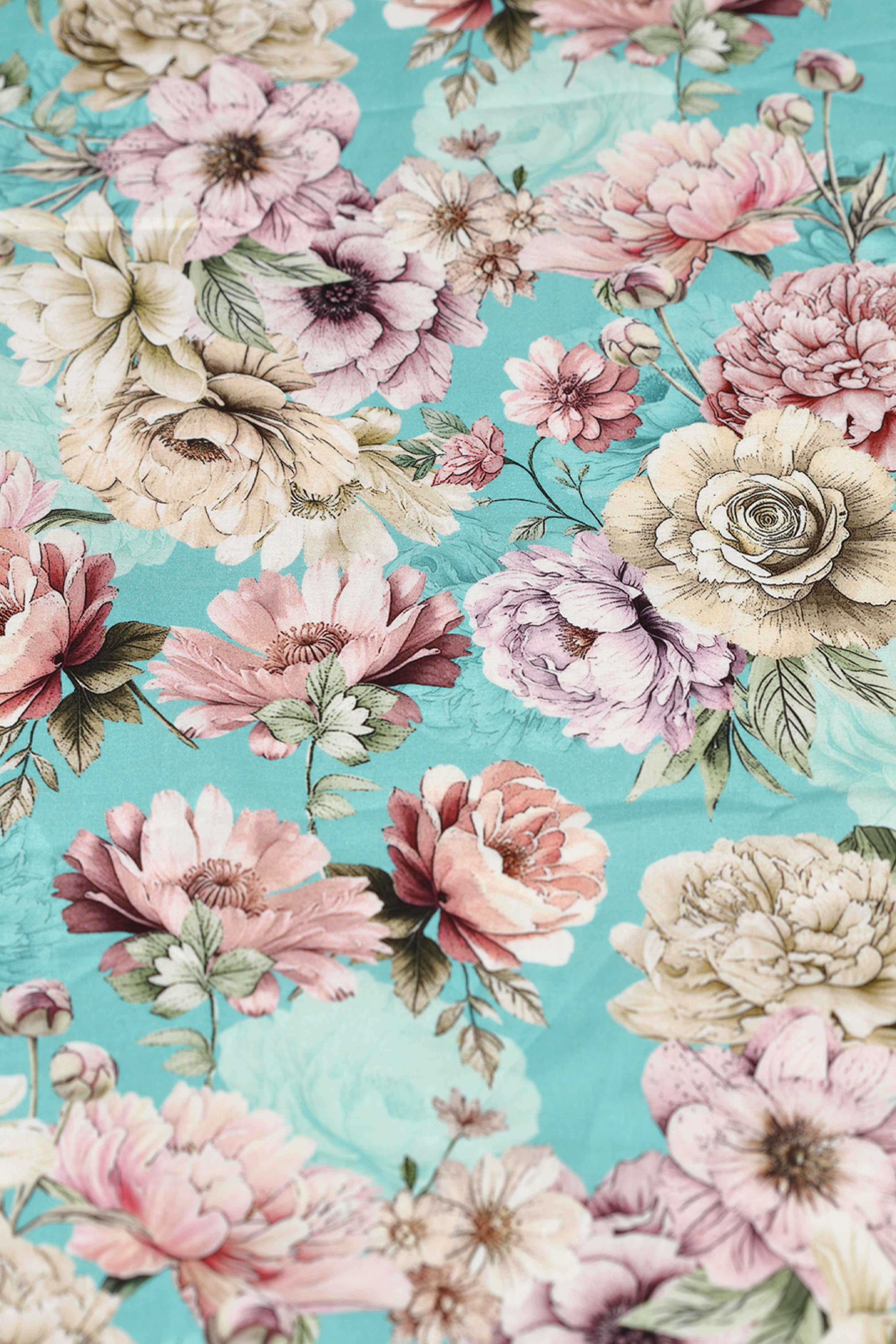 Mint Turquoise Floral Printed Cotton