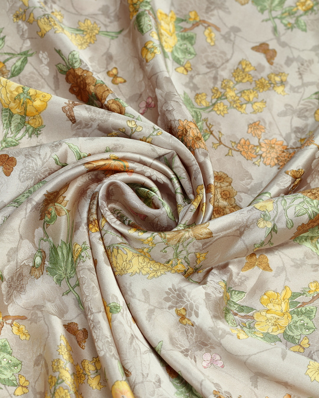 Musk Beige Floral Printed Pure Silk